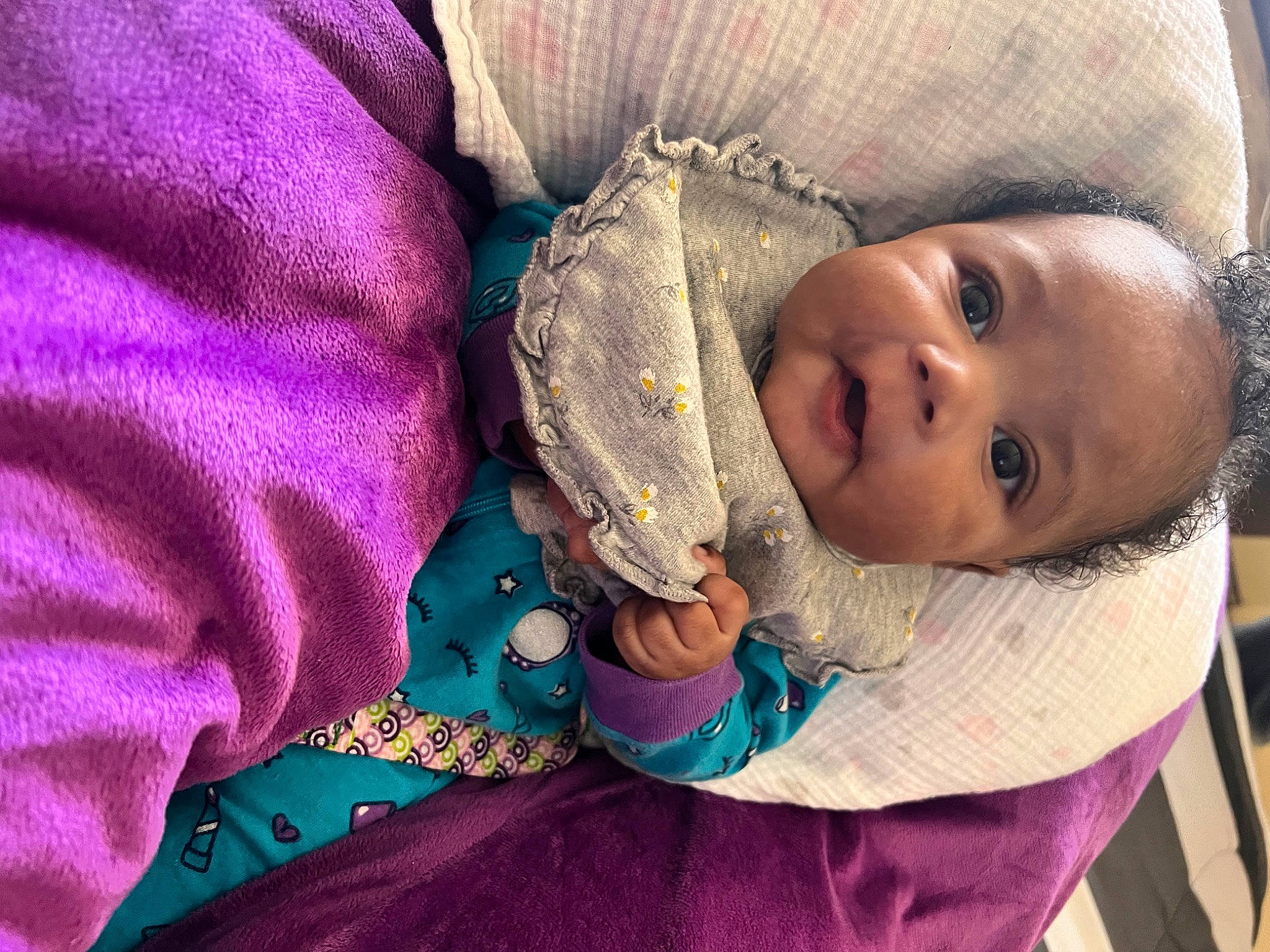 Journee joined the competition — help win amazing prizes! baby, baby_toddler_clothing, cheek, child, chin, comfort, happy, hat, iris, lip, magenta, nose, outerwear, person, pink, purple, skin, sleeve, smile, textile