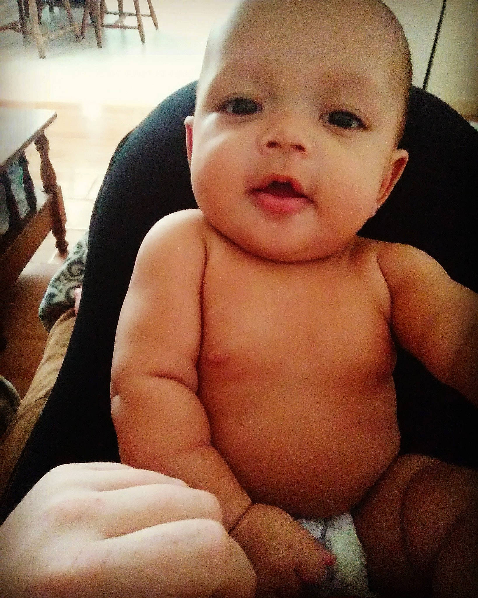 Audrianna is registered to the contest to win money with this photo: abdomen, arm, barechestedness, cheek, child, chin, finger, hand, infant, lip, mouth, muscle, neck, nose, person, skin, thumb, toddler