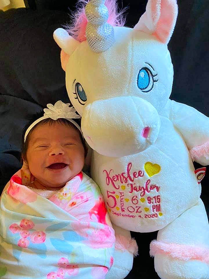 Kenslee joined the competition — help win amazing prizes! baby, child, fictional_character, person, pink, plush, stuffed_toy, textile, toy, unicorn