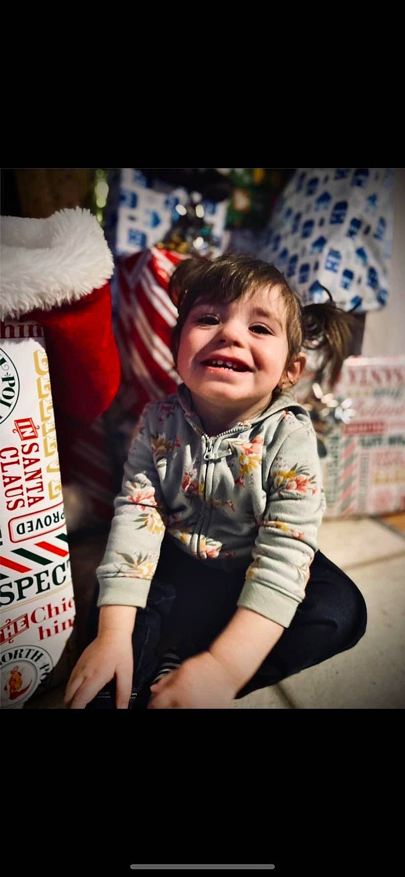 Madison a rejoint le concours — aidez-le/la à gagner de superbes lots ! carmine, child, christmas, cool, event, flash_photography, fun, happy, holiday, joy, laugh, leisure, person, plant, portrait_photography, sitting, sleeve, smile, t_shirt, toddler