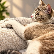Stormy joined the competition — help win amazing prizes! animal, blanket, cat, close_up, cozy, ears, feline, fur, indoors, lounging, paws, pet, portrait, relaxed, sleeping_area, sunlight, tabby_cat, tail, warm_lighting, whiskers