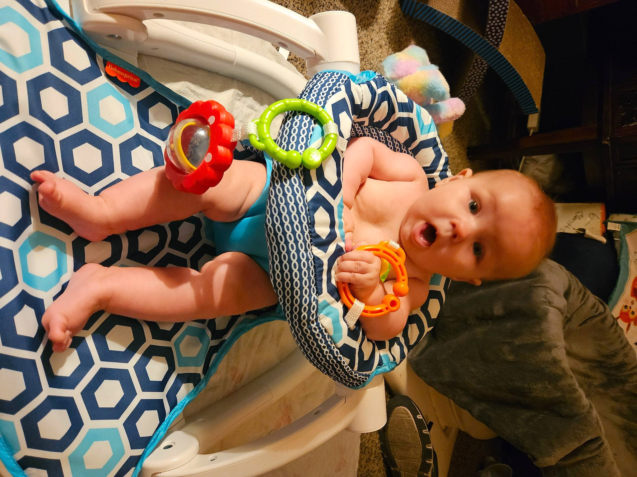 Kimberlee is registered to the contest to win money with this photo: baby, baby_products, child, finger, foot, fun, happy, human_leg, leisure, nail, pattern, person, play, room, surprise, thigh, thumb, toddler, toy, vacation