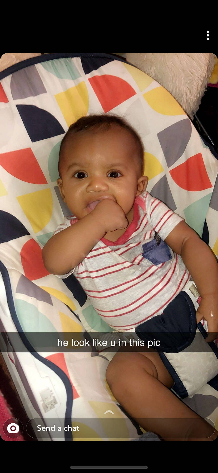 Sekani is registered to the contest to win money with this photo: arm, baby, baby_products, cheek, child, finger, nose, person, product, sitting, toddler