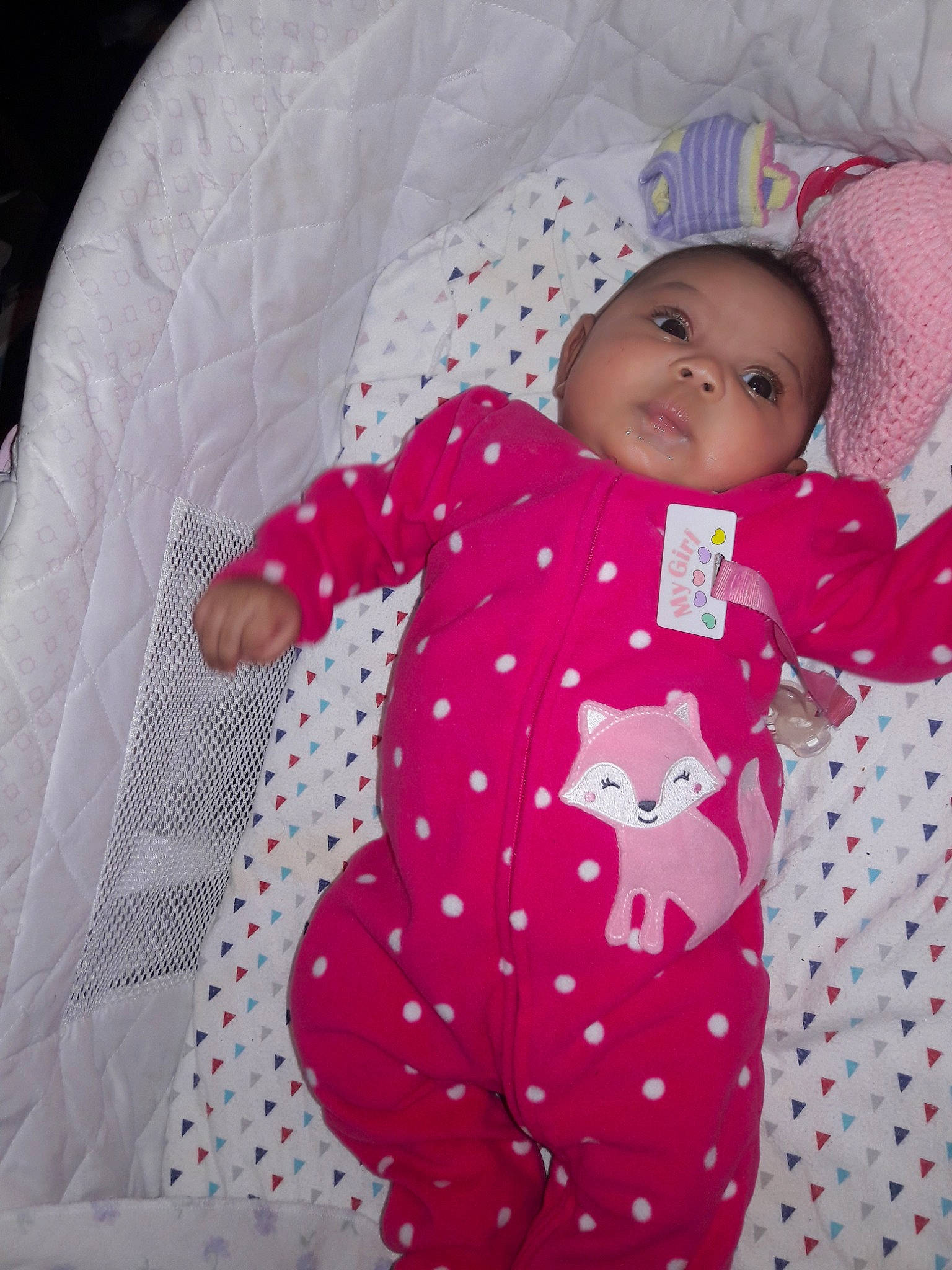 Keira is registered to the contest to win money with this photo: baby, baby_products, baby_toddler_clothing, child, pajamas, person, pink, product, skin, smile, textile, toddler