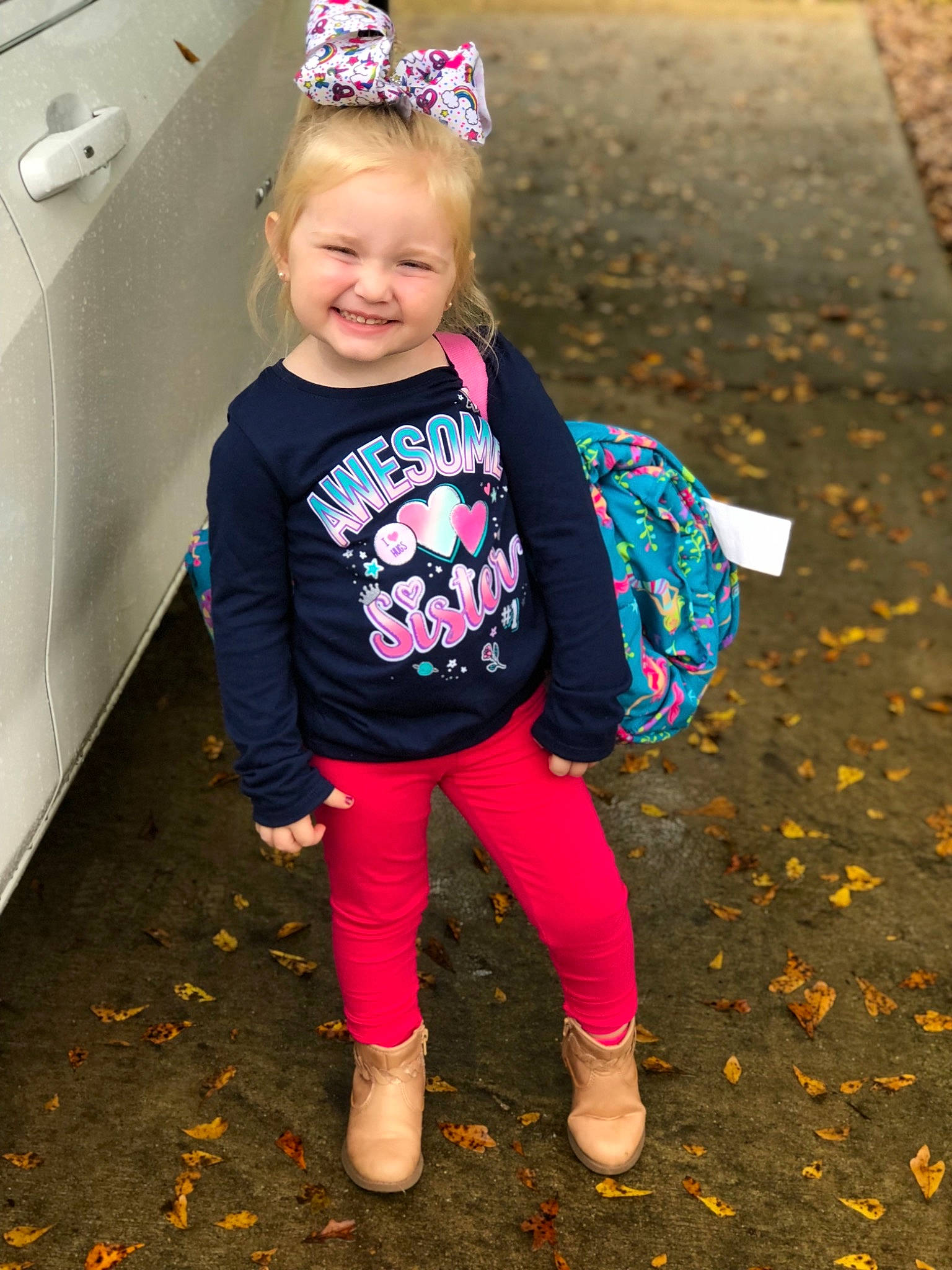 Aubrie is registered to the contest to win money with this photo: baby_toddler_clothing, child, clothing, fashion_accessory, hair_accessory, headband, headgear, joy, leggings, magenta, pattern, person, pink, play, purple, shoe, sleeve, t_shirt, toddler, trousers