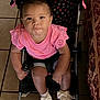 Jersey joined the competition — help win amazing prizes! baby, bows, child, clothing, cute, floor_tiles, hand_holding, indoor, infant, person, pink_shirt, polka_dot, portrait, seated, serious_expression, shorts, socks, stroller, toddler, white_shoes