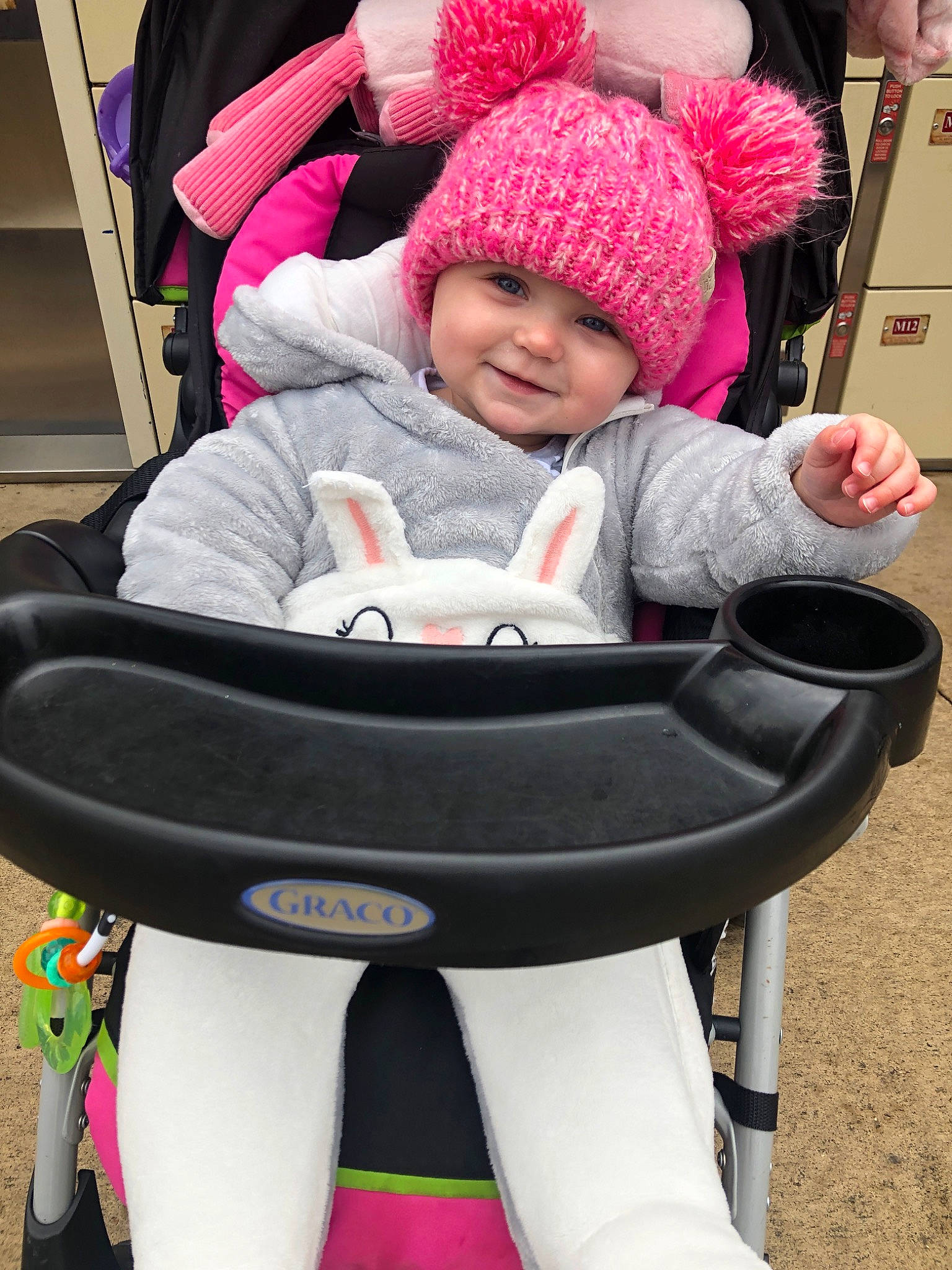 Ada is registered to the contest to win money with this photo: baby, baby_carriage, baby_in_car_seat, baby_products, car_seat, child, headwear, joy, magenta, person, pink, play, product, purple, smile, toddler, violet