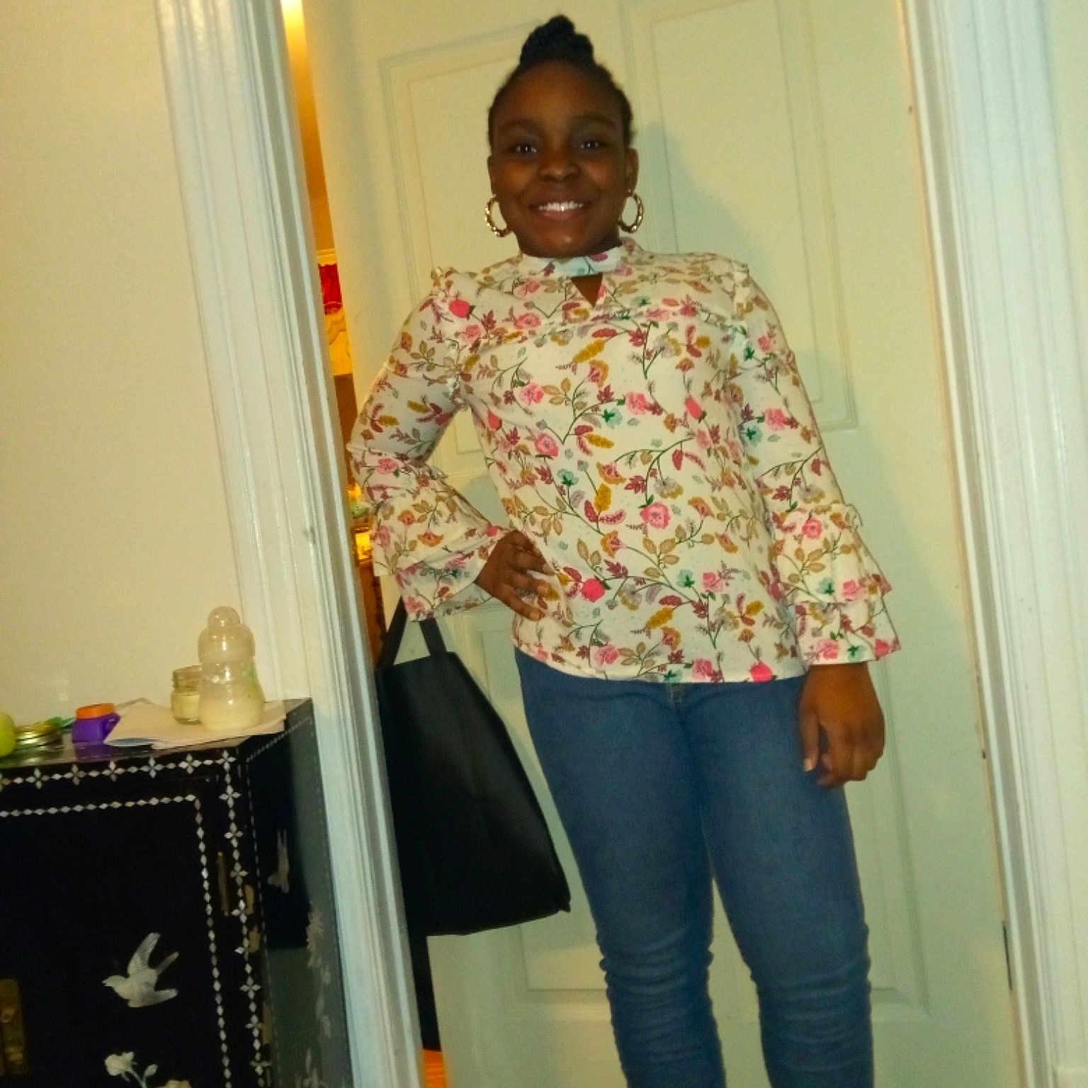 Myasia joined the competition — help win amazing prizes! blouse, clothing, denim, jeans, joy, outerwear, pattern, person, room, shirt, textile, top