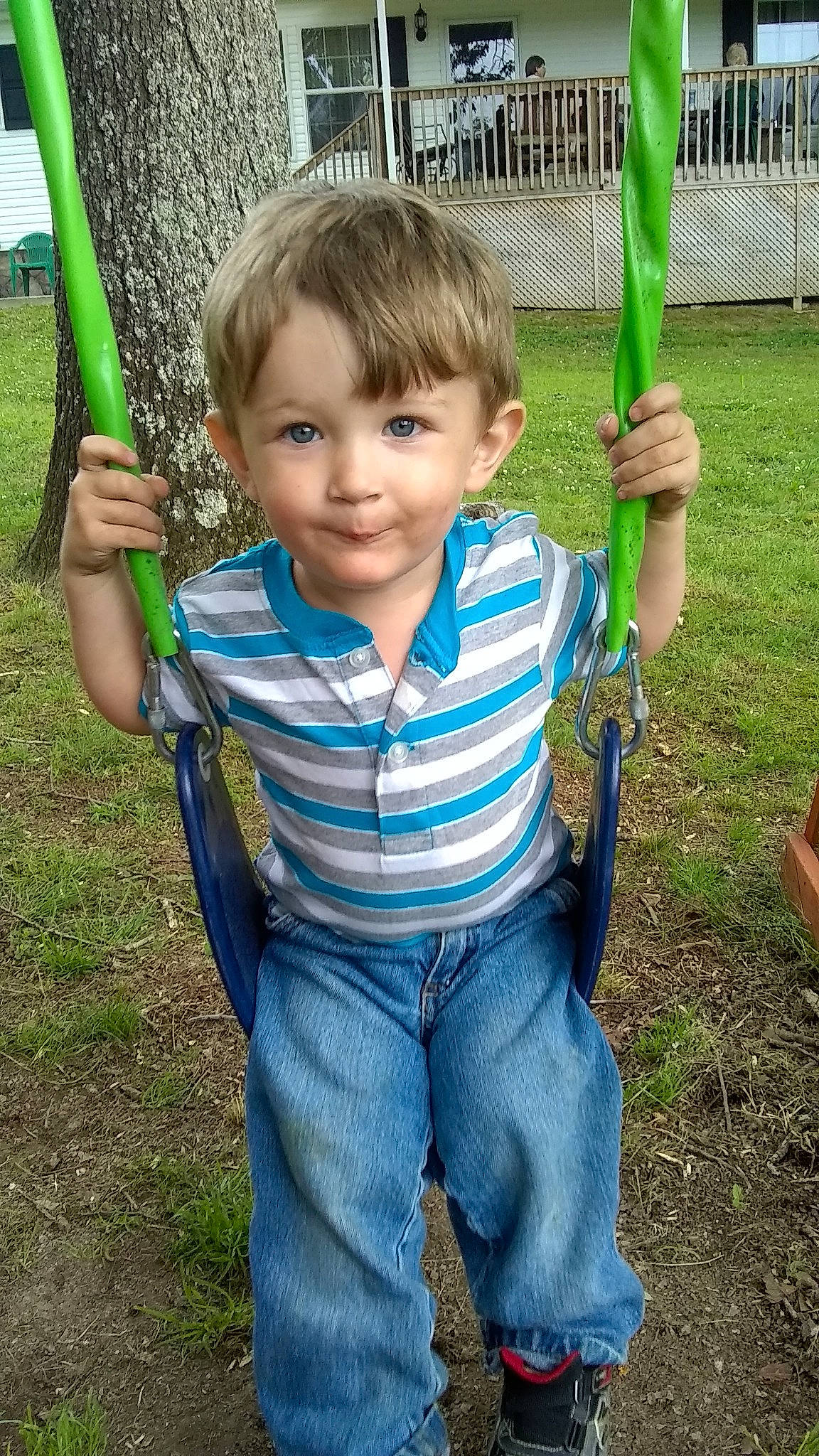 Coty Jr joined the competition — help win amazing prizes! child, fun, human_settlement, outdoor_play_equipment, person, plant, play, playground, public_space, recreation, smile, swing, toddler, tree