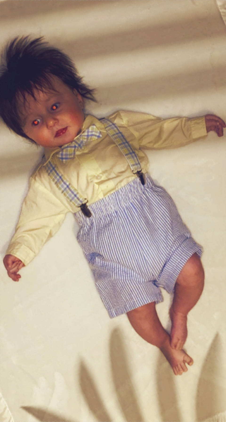 Colton joined the competition — help win amazing prizes! baby_toddler_clothing, barefoot, elbow, finger, fun, gesture, hair, happy, head, human_body, human_leg, joint, linens, pattern, person, skin, sleeve, textile, thigh, toddler