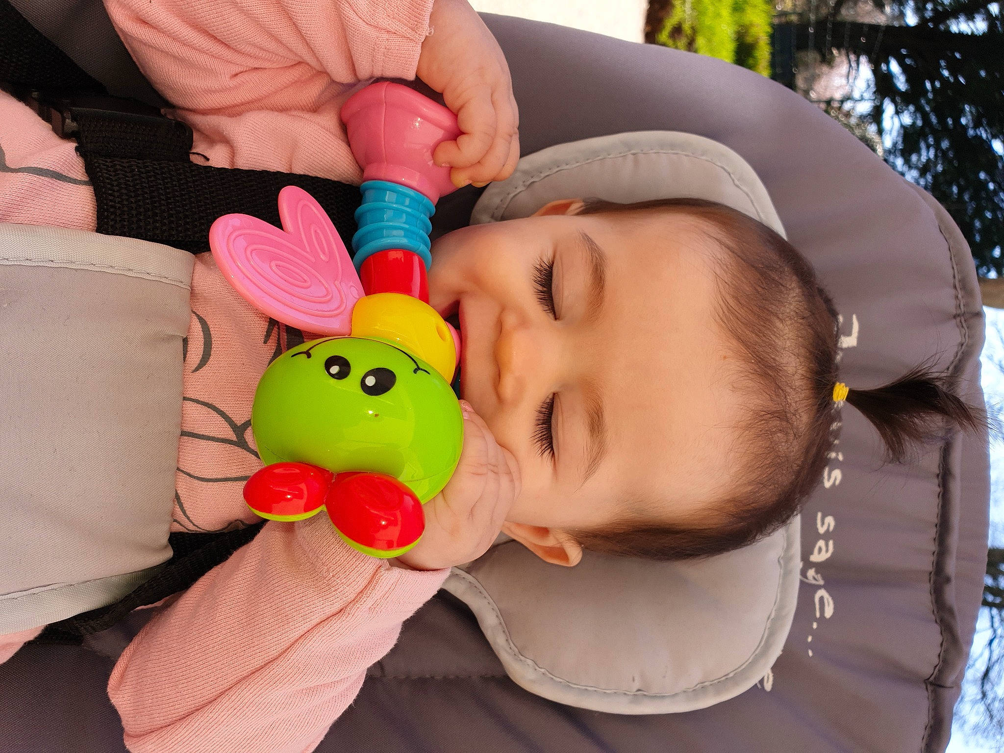 Shaïna participe au concours pour gagner de l'argent avec cette photo : baby, baby_playing_with_toys, baby_products, baby_toddler_clothing, cheek, child, ear, finger, fun, gesture, grass, happy, mouth, nose, person, pink, skin, smile, toddler, toy