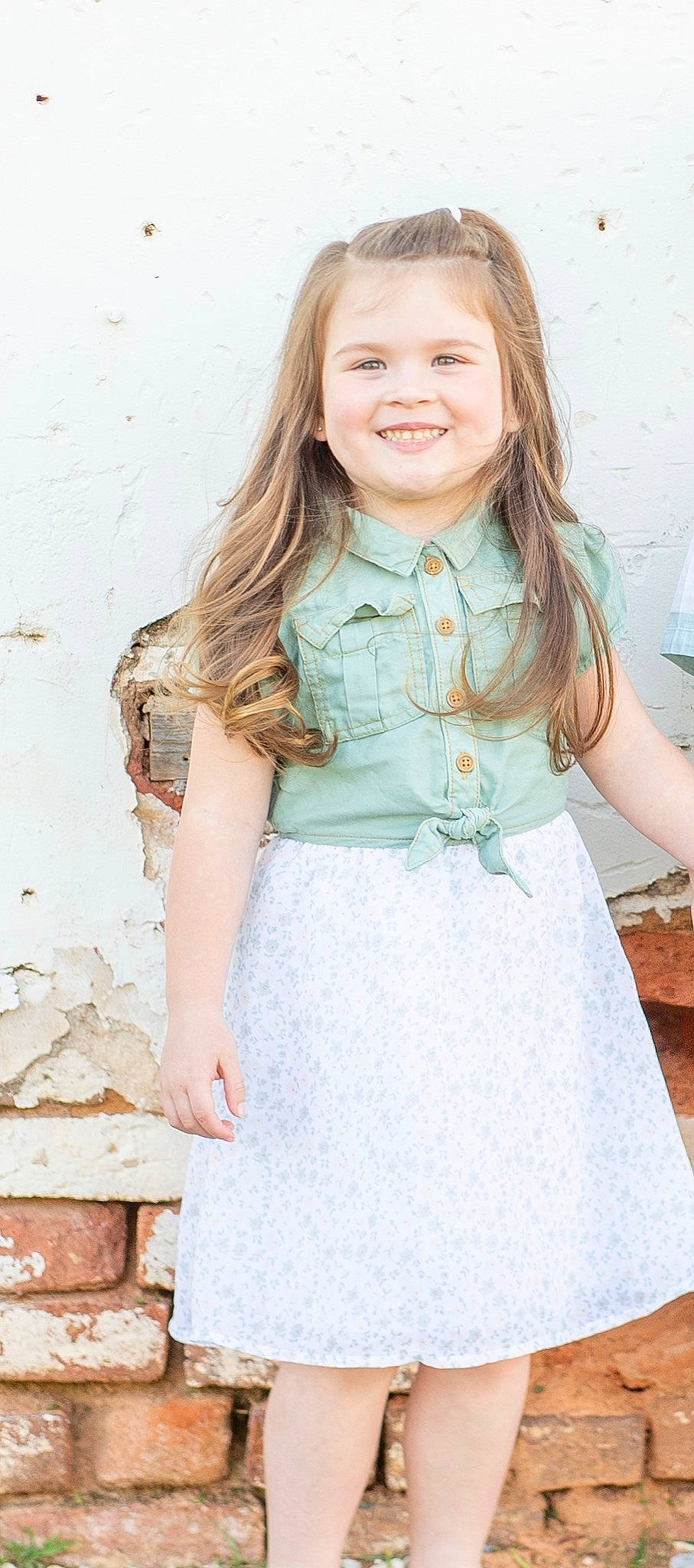 Alena joined the competition — help win amazing prizes! child, day_dress, denim, dress, face, fashion_design, formal_wear, hairstyle, happy, joy, neck, outerwear, person, pink, shoulder, skin, sleeve, smile, standing, t_shirt