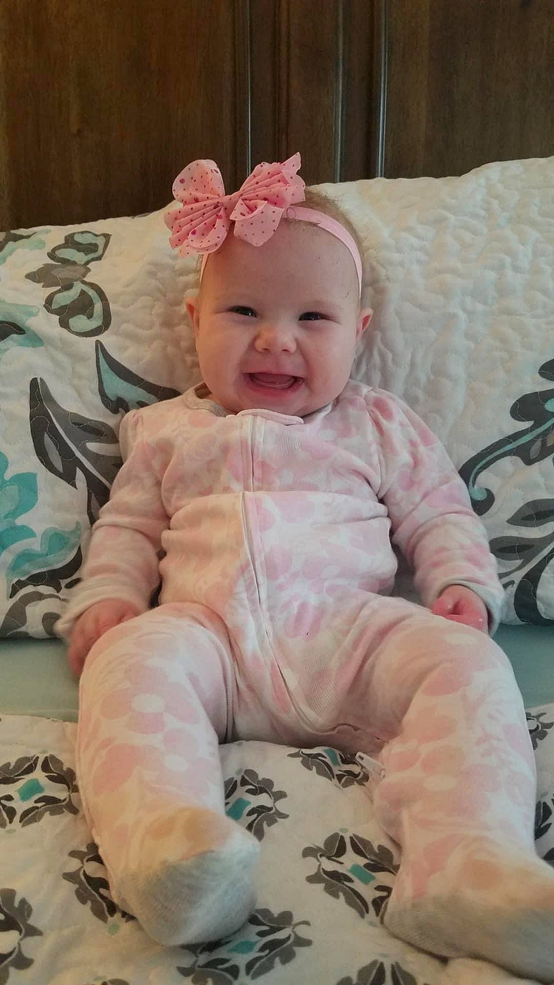 Claudia joined the competition — help win amazing prizes! baby, baby_products, baby_toddler_clothing, cheek, child, comfort, dress, eye, happy, head, headband, headwear, joy, pattern, people, person, pink, sitting, skin, sleeve