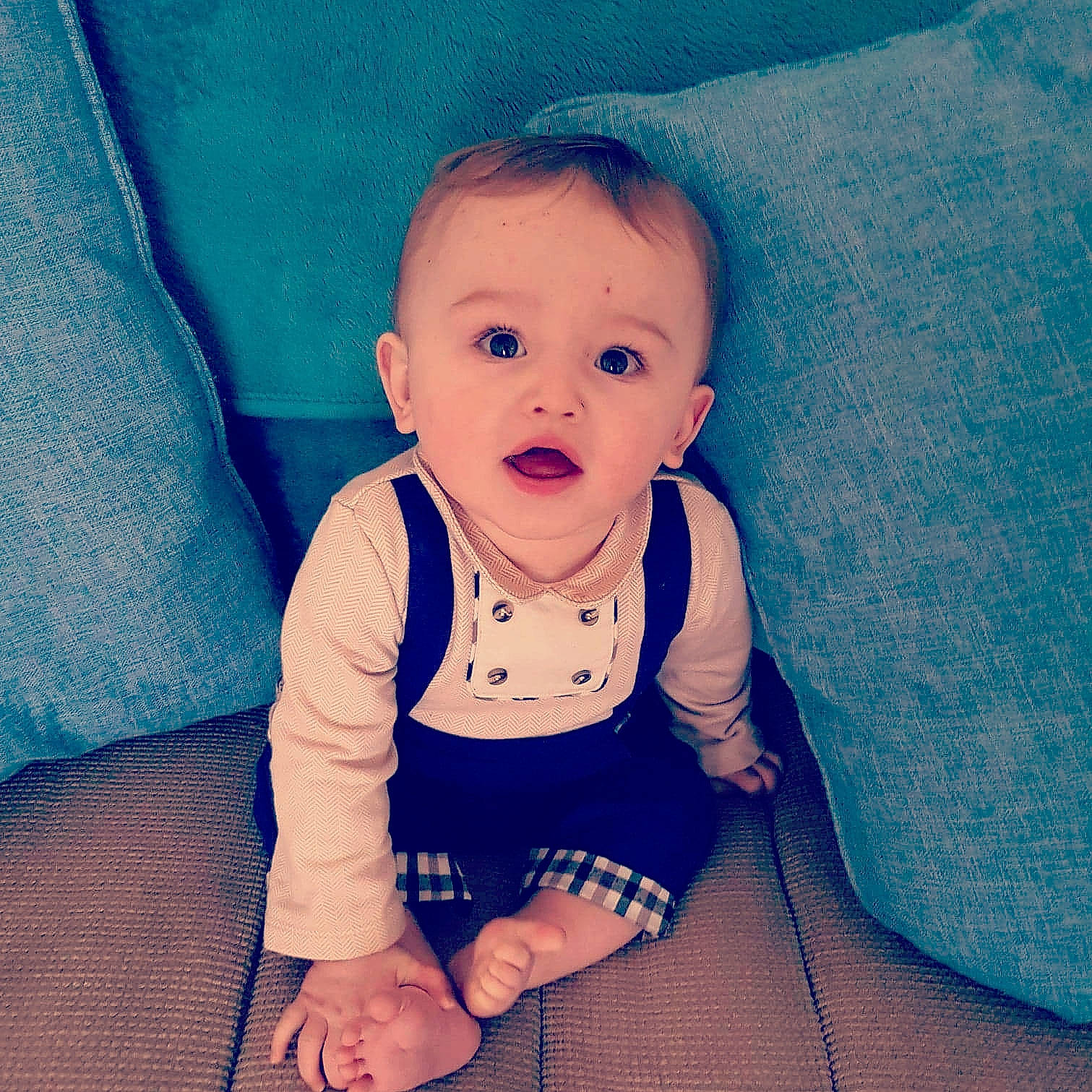 Hardy joined the competition — help win amazing prizes! baby, baby_toddler_clothing, beauty, blue, cheek, child, chin, cool, eye, face, head, lip, mouth, nose, person, product, sitting, skin, smile, surprise