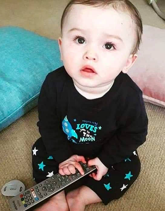 Hardy joined the competition — help win amazing prizes! baby, baby_toddler_clothing, cheek, child, cool, electronic_device, eye, face, finger, head, lip, mouth, neck, person, play, skin, sleeve, surprise, t_shirt, toddler