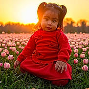 Natalia L. Sampayo joined the competition — help win amazing prizes! toddler, child, girl, red_clothing, tulip_field, flowers, sunset, nature, outdoor, grass, pigtails, portrait, sunlight, flower_bed, greenery, cute, peaceful, scenic, young_child, falling_sun
