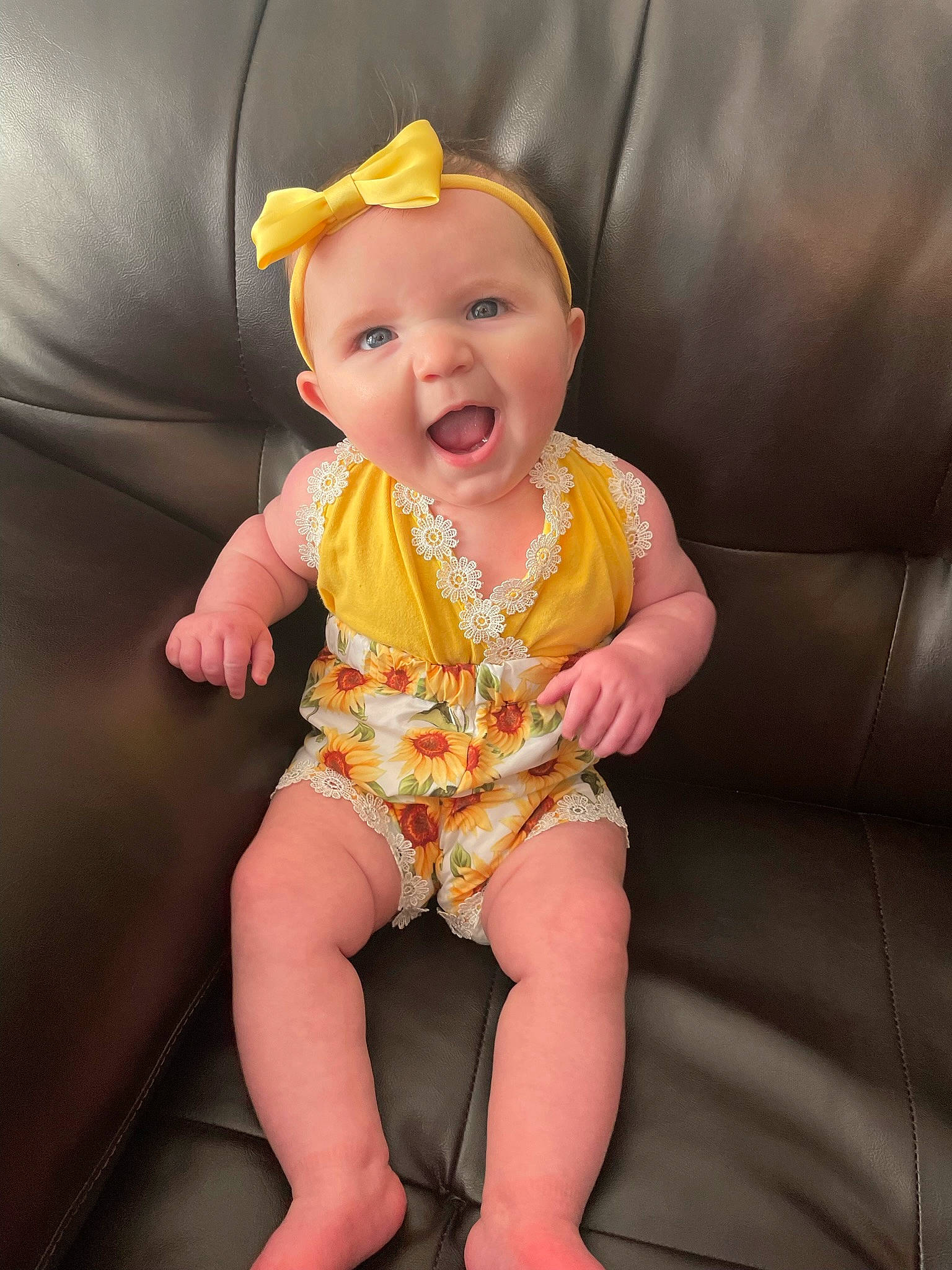 Bailee joined the competition — help win amazing prizes! baby, baby_toddler_clothing, cheek, comfort, eye, finger, happy, head, human_leg, iris, knee, lip, pattern, person, pink, sitting, skin, sleeve, smile, thigh