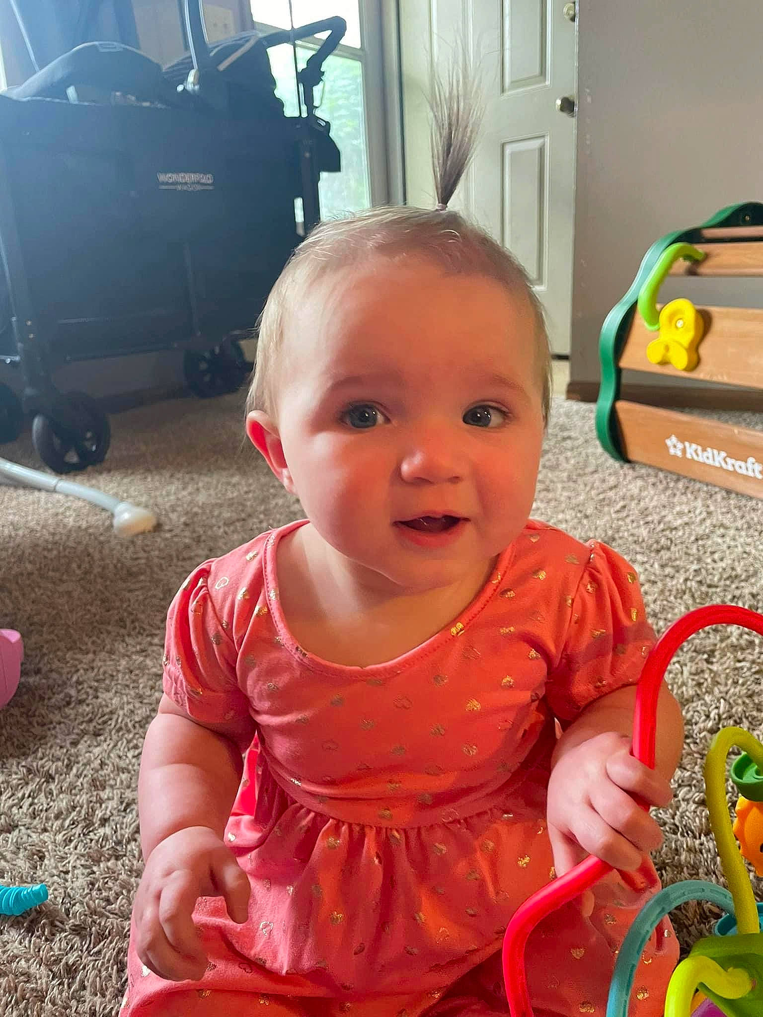 Bailee is registered to the contest to win money with this photo: baby, baby_toddler_clothing, beauty, cheek, child, event, flooring, fun, green, happy, magenta, person, product, room, sitting, skin, smile, snapshot, standing, toddler