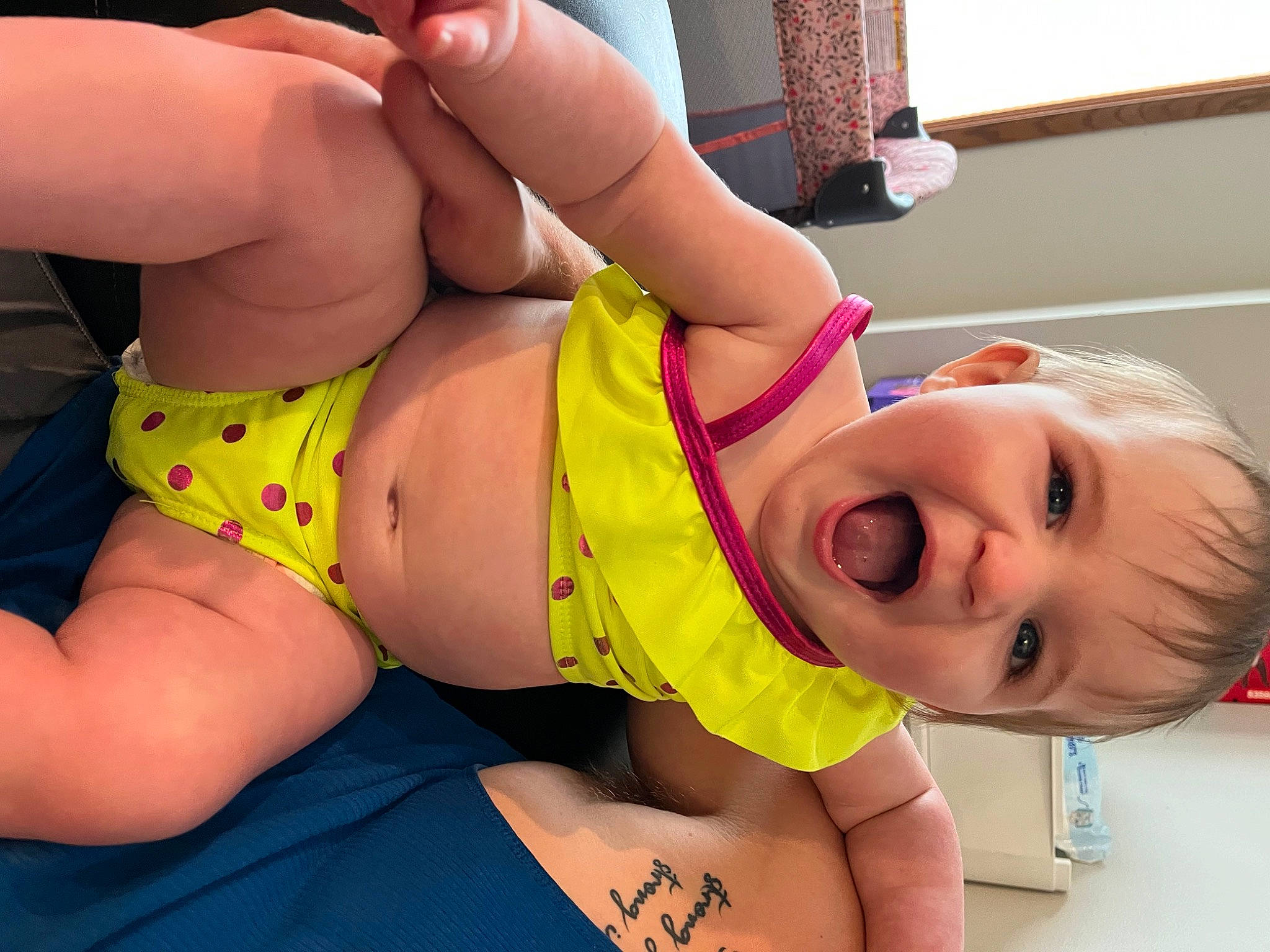 Bailee joined the competition — help win amazing prizes! abdomen, baby_toddler_clothing, brassiere, chest, finger, happy, human_body, joint, knee, leg, mouth, muscle, person, pink, skin, smile, stomach, swimsuit_bottom, thigh, trunk
