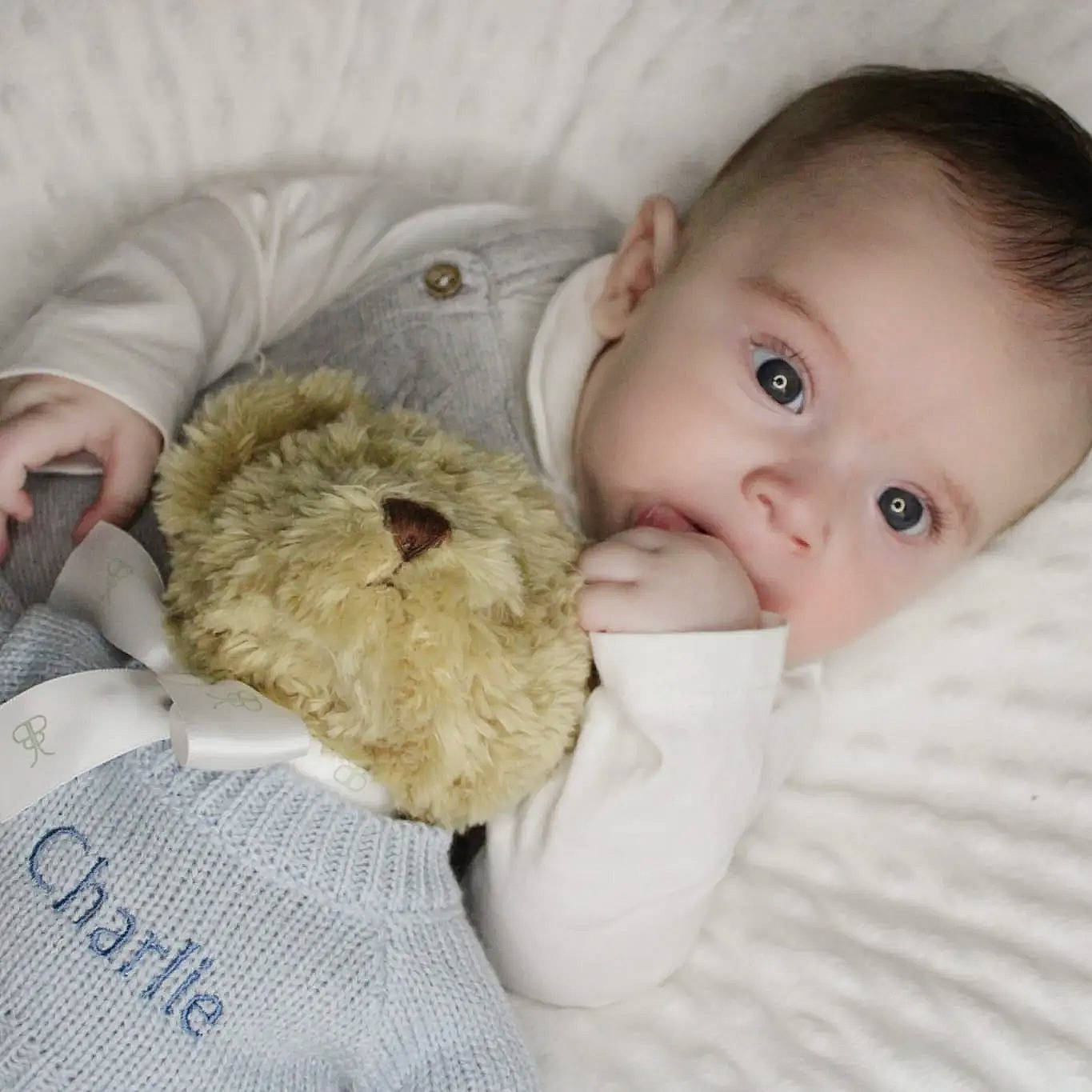 Charlie joined the competition — help win amazing prizes! baby, baby_toddler_clothing, cheek, child, comfort, ear, eye, finger, gesture, hand, happy, head, mammal, nose, person, skin, smile, stuffed_toy, toddler, toy