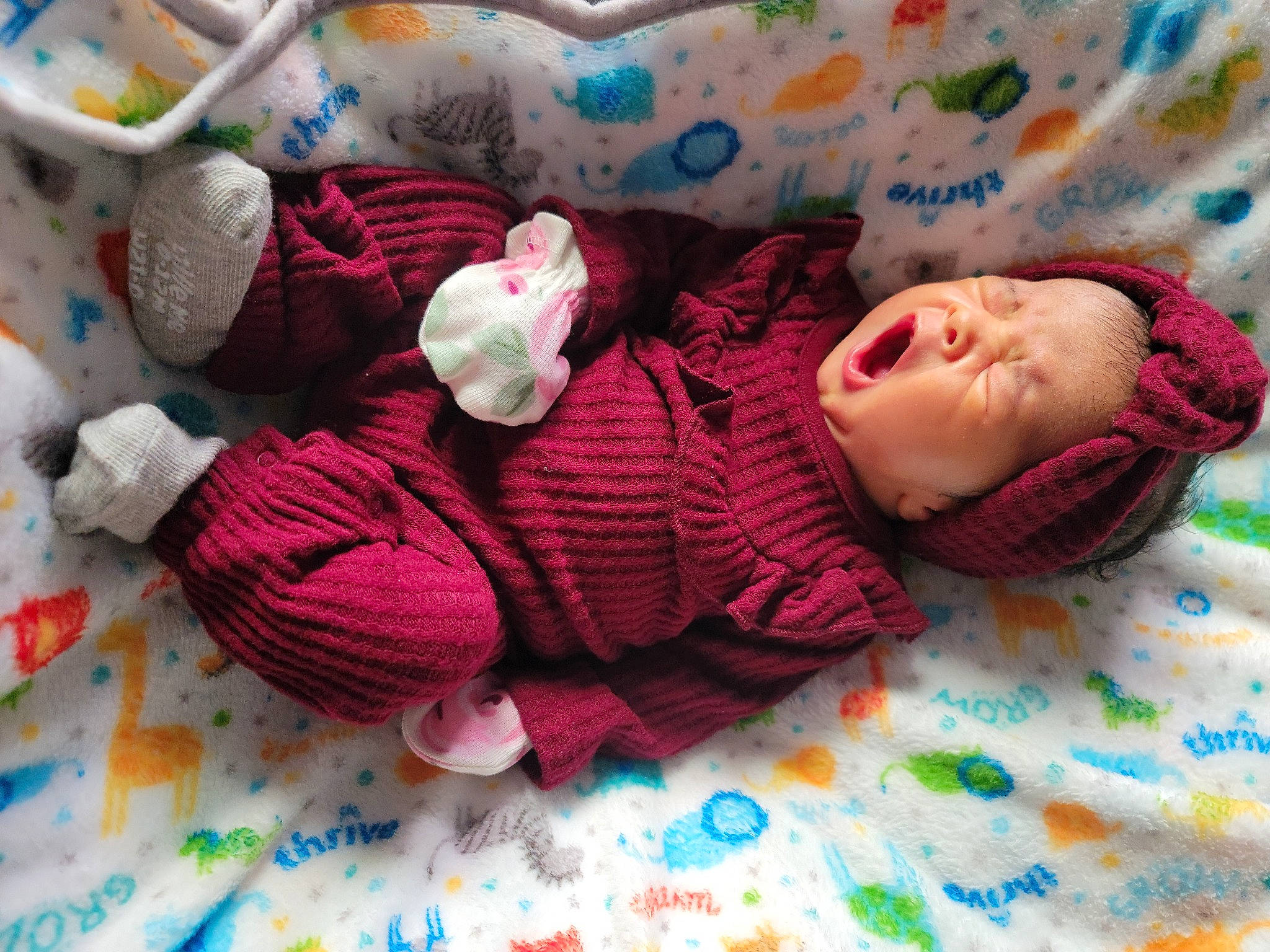 Dahlia joined the competition — help win amazing prizes! art, baby, baby_products, baby_toddler_clothing, child, comfort, craft, creative_arts, head, linens, magenta, pattern, person, pink, room, sleeve, smile, textile, toddler, wool