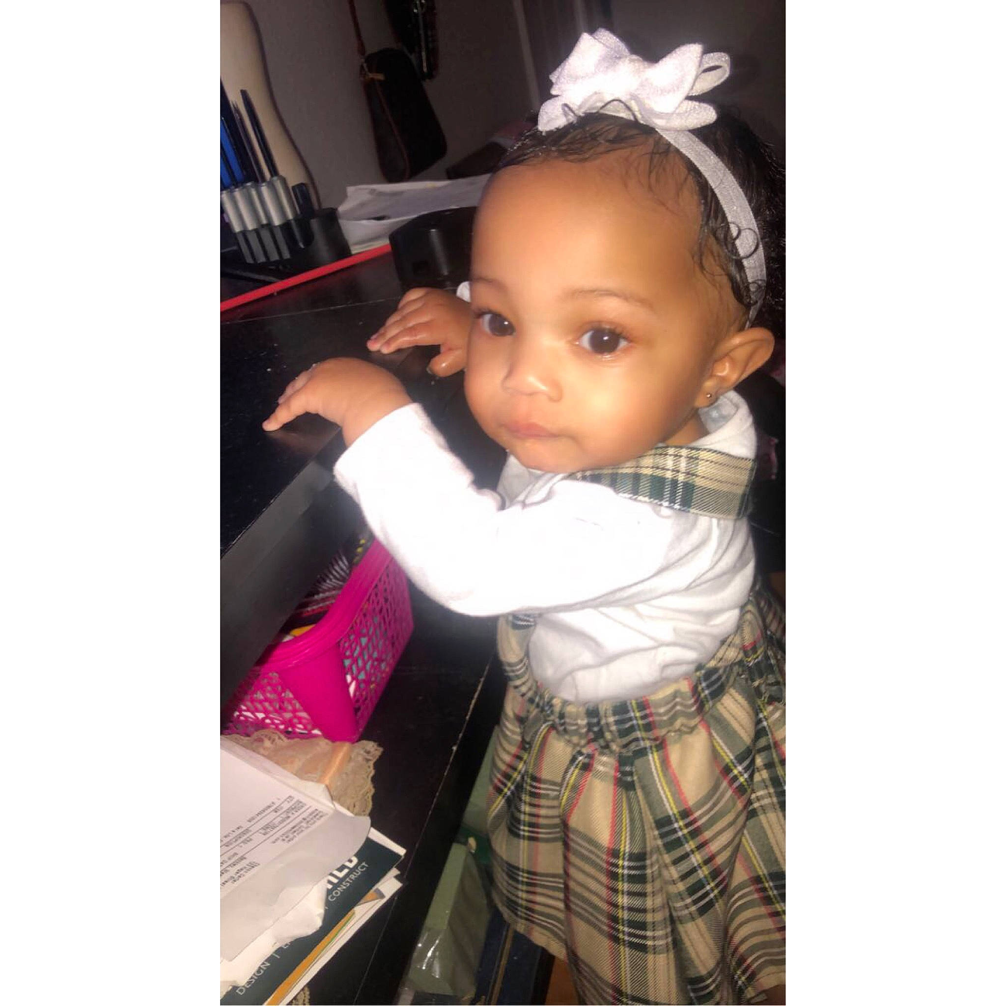 Alaia joined the competition — help win amazing prizes! baby, baby_toddler_clothing, child, ear, eyelash, fashion_accessory, fashion_design, flash_photography, happy, headband, headpiece, long_hair, pattern, person, plaid, room, selfie, sitting, sleeve, tartan