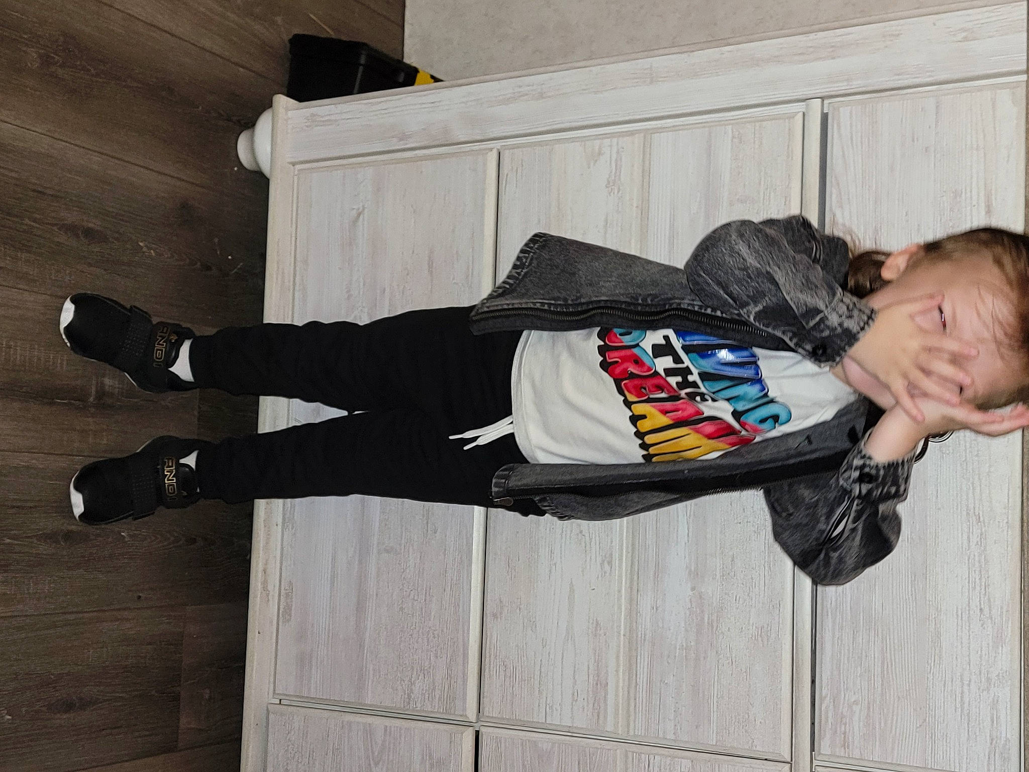 Mason joined the competition — help win amazing prizes! active_pants, carmine, comfort, denim, flooring, human_leg, knee, outdoor_shoe, person, recreation, room, sitting, sleeve, sportswear, street_fashion, sweatpant, textile, thigh, walking_shoe, wood