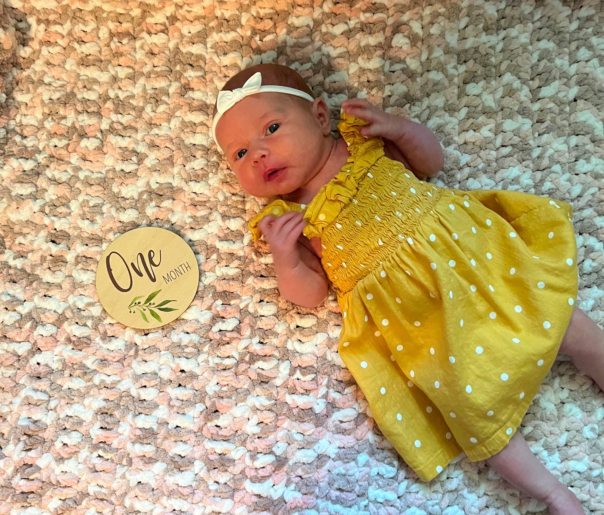 Emersyn joined the competition — help win amazing prizes! baby, baby_toddler_clothing, circle, doll, fashion_accessory, fawn, flooring, happy, headwear, metal, pattern, peach, person, plastic, sleeve, smile, toy, wrist
