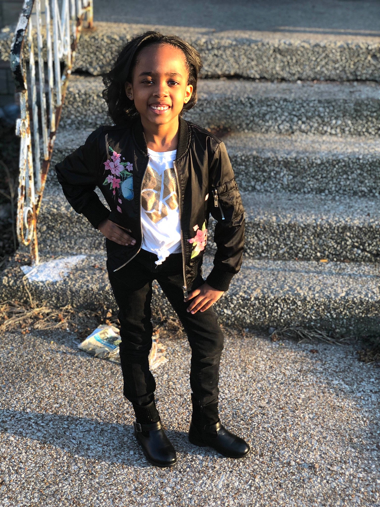 Arie joined the competition — help win amazing prizes! child, denim, footwear, fun, jacket, jeans, joy, leather_jacket, leggings, outerwear, person, photography, plant, riding_boot, shoe, smile, snapshot, standing, t_shirt, textile