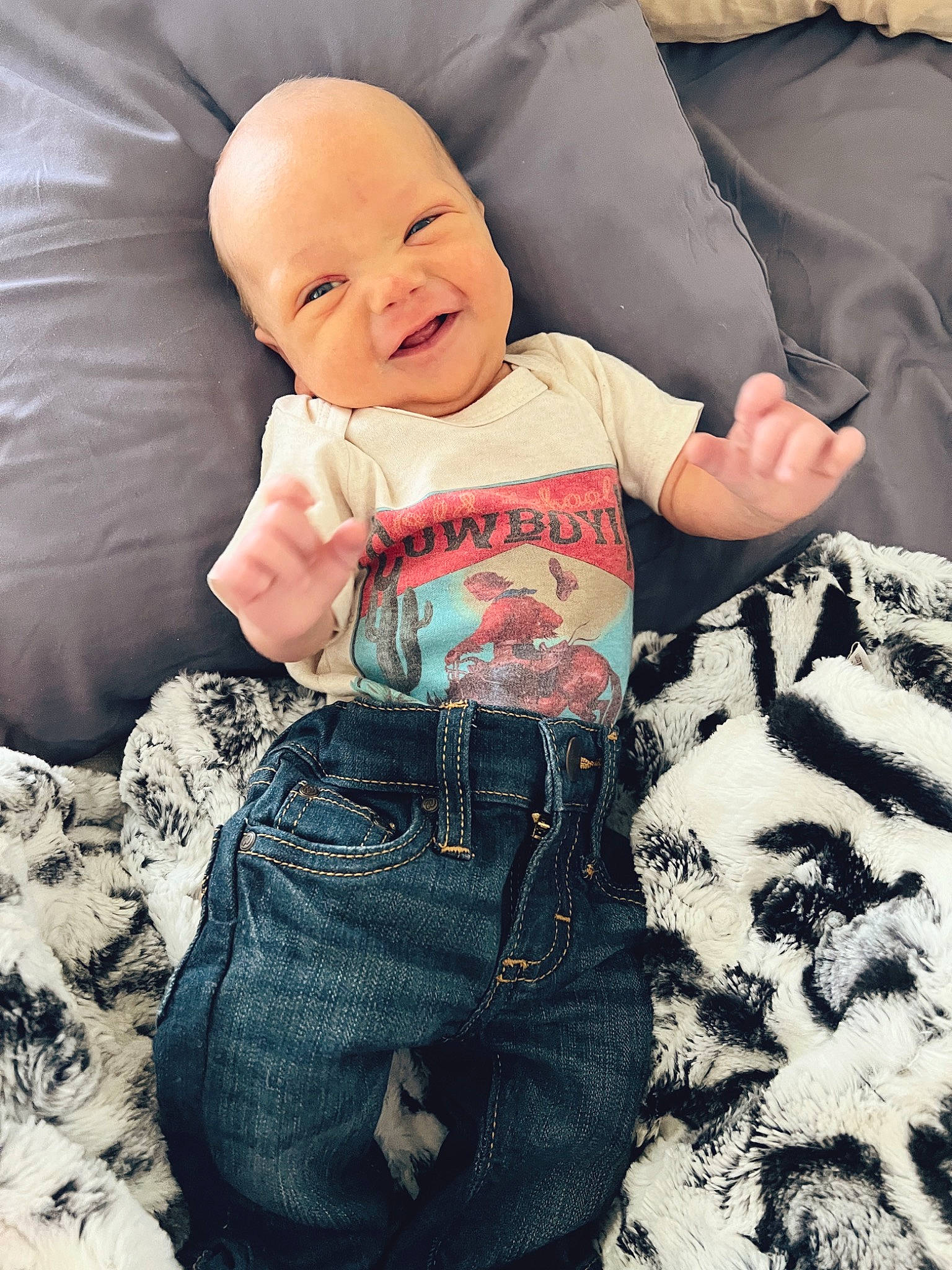 Dax joined the competition — help win amazing prizes! arm, baby, baby_toddler_clothing, clothing, comfort, cool, happy, human, human_body, linens, pattern, person, skin, sleeve, smile, t_shirt, textile, thigh, toddler, trunk