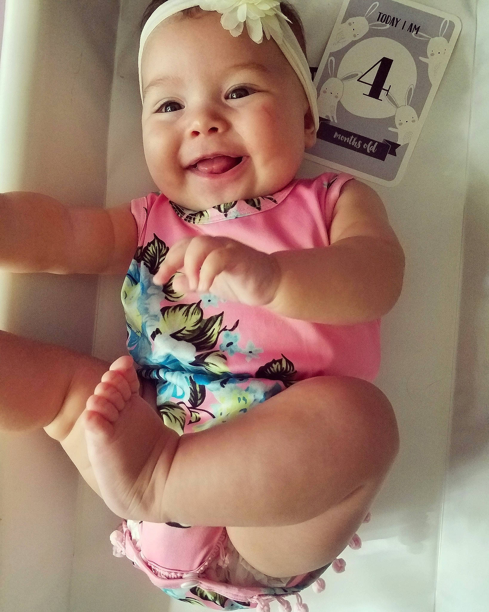 Luna-rose is registered to the contest to win money with this photo: baby, baby_toddler_clothing, cheek, child, facial_expression, finger, hand, happy, head, headgear, headwear, leg, lip, mouth, nose, person, photography, pink, product, skin