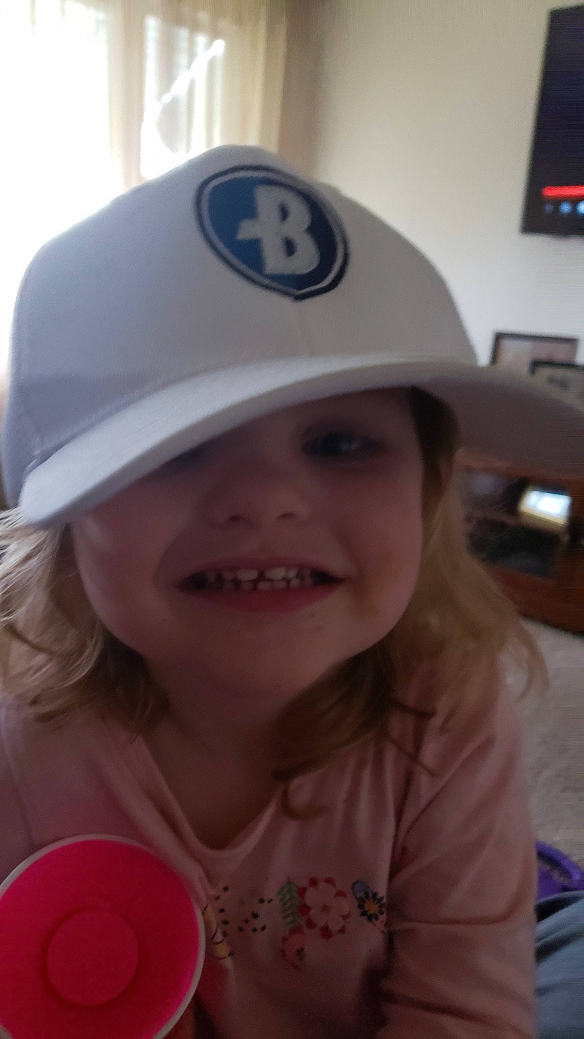 Parker joined the competition — help win amazing prizes! baseball_cap, cap, child, fashion_accessory, fun, hat, headgear, headwear, joy, person, smile, sun_hat, toddler