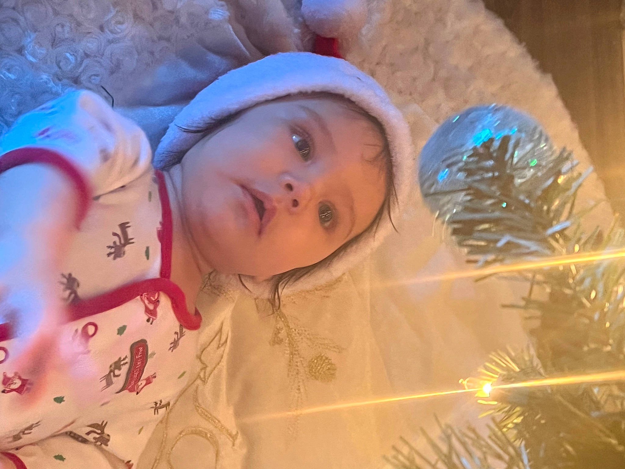 Kailani is registered to the contest to win money with this photo: baby, child, christmas_ornament, conifer, event, evergreen, eye, eyelash, fun, grass, happy, head, headwear, holiday, holiday_ornament, ornament, people_in_nature, person, toddler, tradition