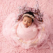 Aishvikareddy joined the competition — help win amazing prizes! artistic, baby, closeup, cute, decorative, delicate, fabric, flower_crown, fluffy, headband, infant, newborn, peaceful, pink, portrait, resting, sleeping, soft_texture, tulle, wrapped