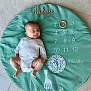 Andrea a rejoint le concours — aidez-le/la à gagner de superbes lots ! baby, infant, milestone_blanket, green_blanket, numbers, giraffe, floor_tile, smiling, clothing, wooden_ring, months, baby_boy, cute, lying_down, child, portrait, indoors, baby_milestone, baby_photo, baby_girl