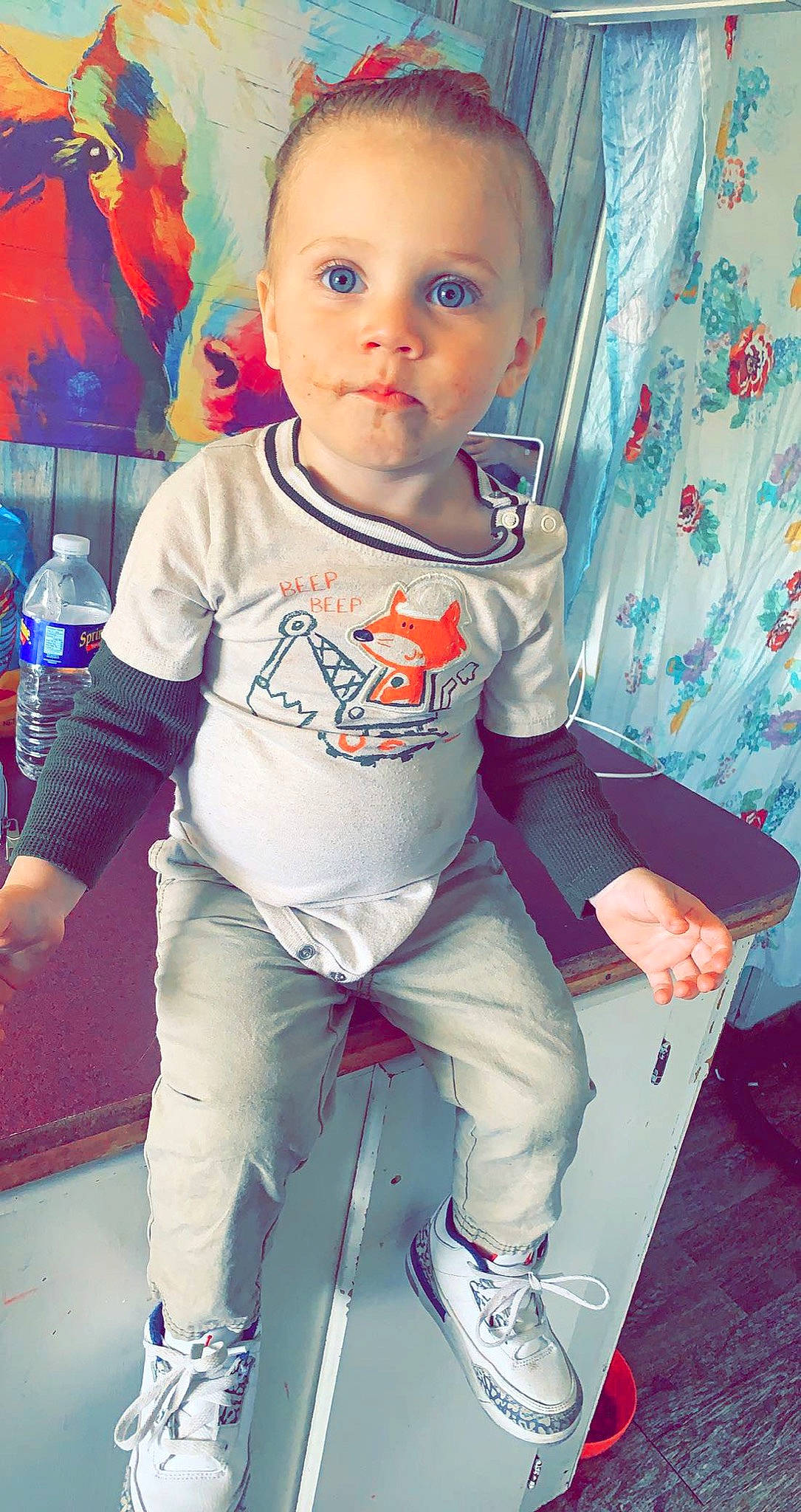 Mattison joined the competition — help win amazing prizes! baby, baby_toddler_clothing, blue, child, cool, electric_blue, fun, happy, head, jersey, person, pink, product, red, sleeve, sneakers, sportswear, t_shirt, textile, toddler