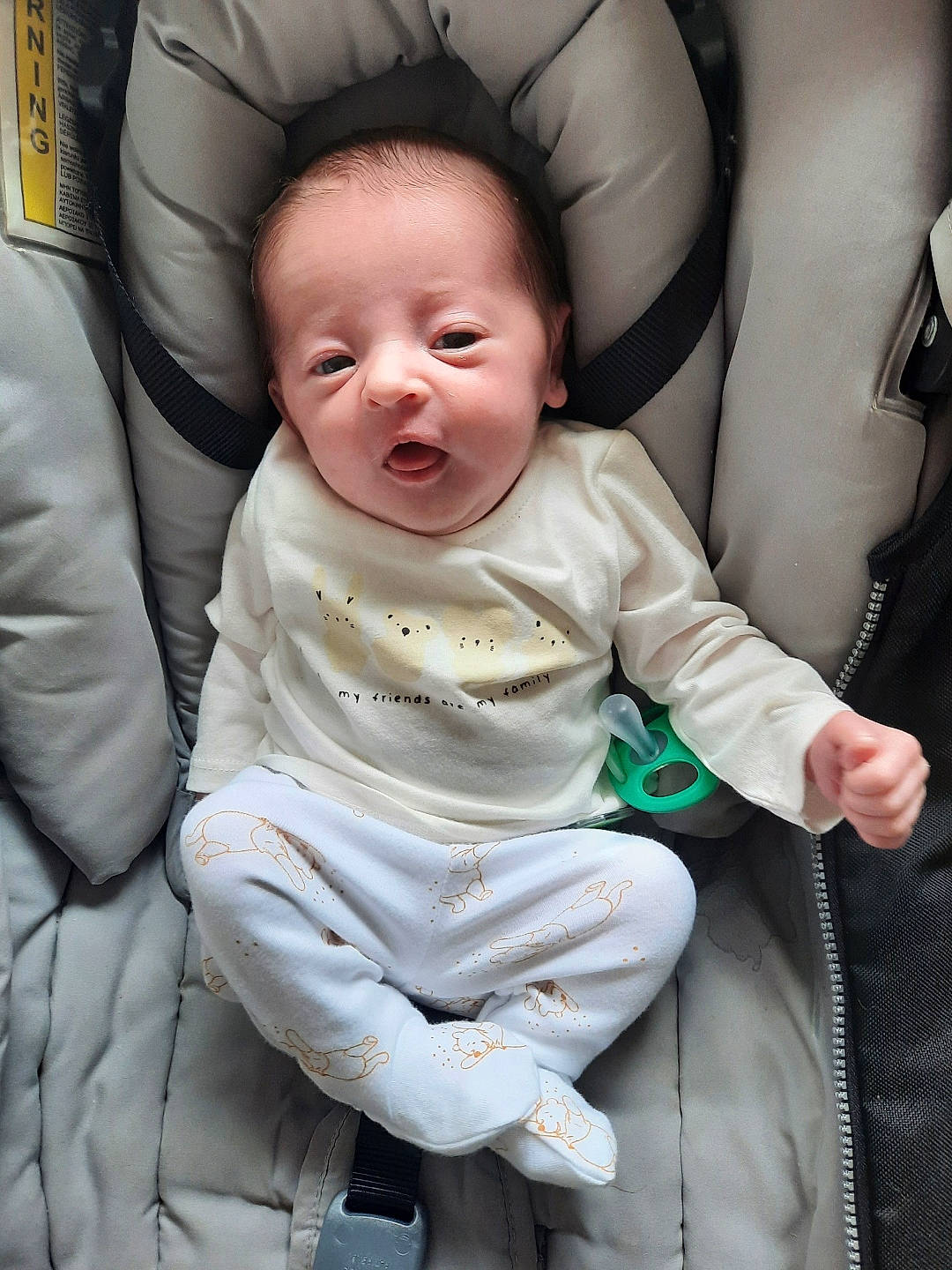 Amalia participe au concours pour gagner de l'argent avec cette photo : auto_part, baby, baby_carriage, baby_products, baby_toddler_clothing, car_seat, chair, cheek, child, comfort, eye, fun, happy, person, product, seat_belt, sitting, skin, sleeve, smile