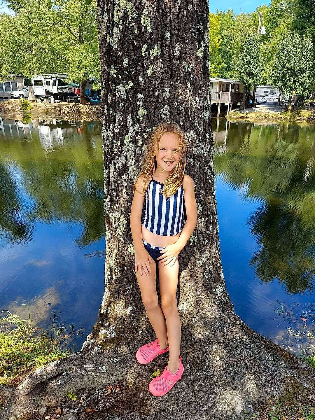 Camillia joined the competition — help win amazing prizes! bank, electric_blue, flash_photography, fun, grass, happy, joy, lake, leisure, long_hair, people_in_nature, person, plant, recreation, sportswear, summer, sunlight, swimwear, thigh, tree
