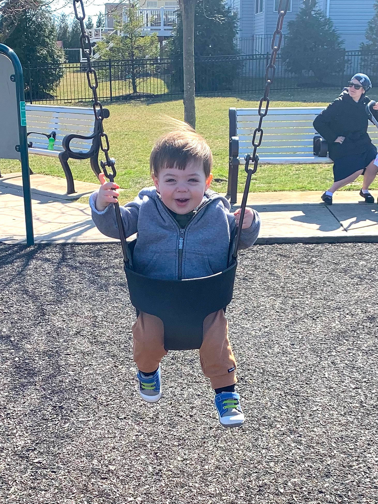 Jake joined the competition — help win amazing prizes! asphalt, child, city, electric_blue, fun, grass, happy, headwear, joy, leisure, mammal, people_in_nature, person, plant, play, playground, recreation, sleeve, swing, t_shirt