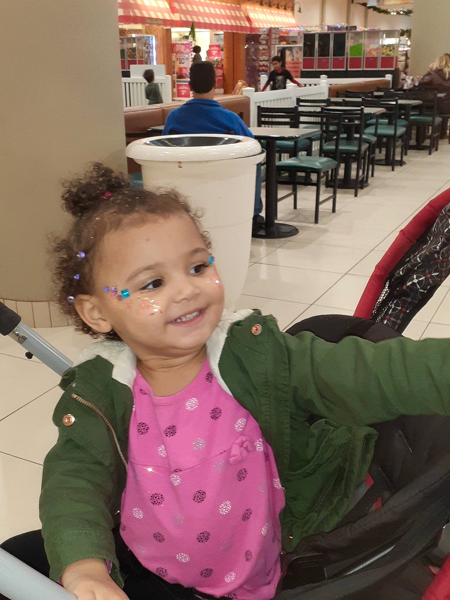 Amayah joined the competition — help win amazing prizes! child, joy, outerwear, person, sitting, smile, toddler