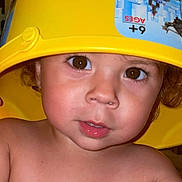 Hazel joined the competition — help win amazing prizes! baby, baseballcap, bathingcap, bowl, bucket, cap, clothing, face, hardhat, hat, head, helmet, mixingbowl, person, photography, portrait, sunhat