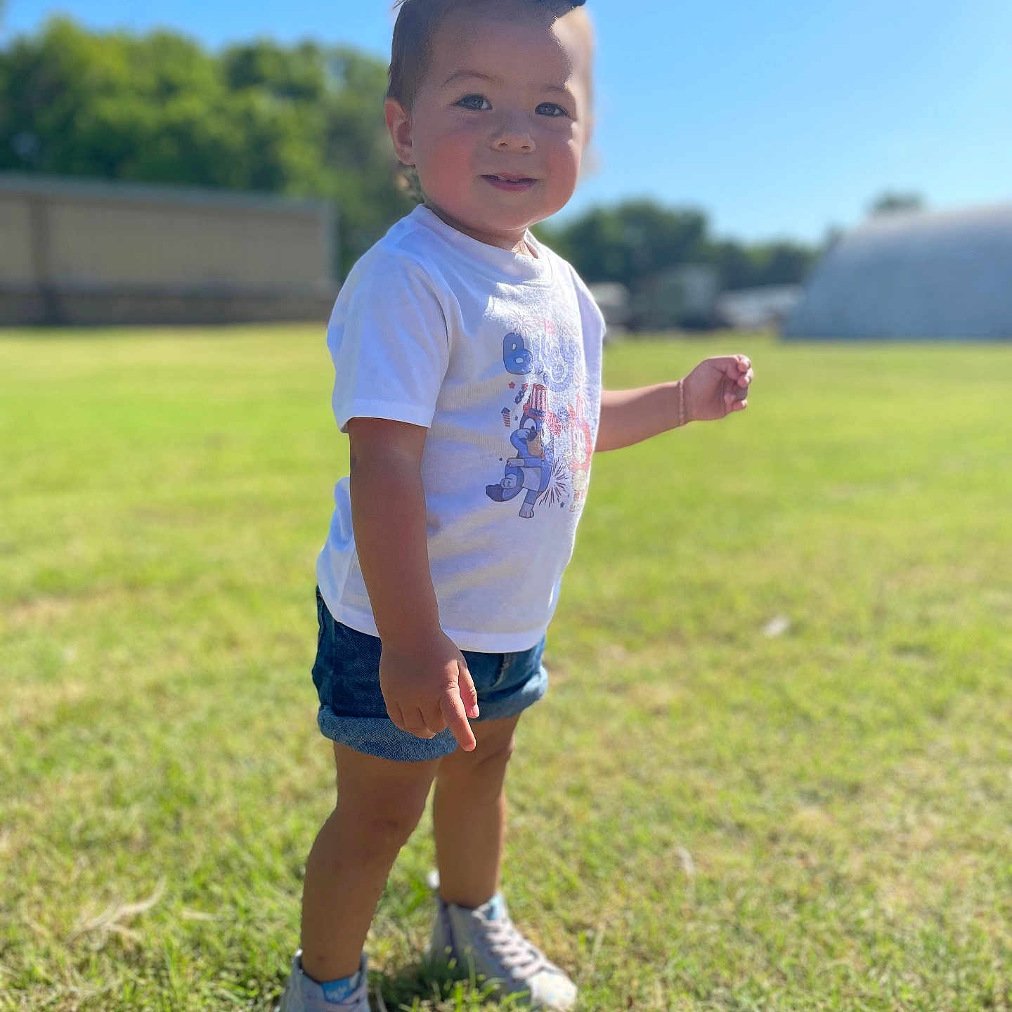 Hazel joined the competition — help win amazing prizes! boy, child, clothing, face, footwear, grass, happy, head, male, pants, person, photography, plant, portrait, shoe, shorts, sleeve, smile, standing, t_shirt