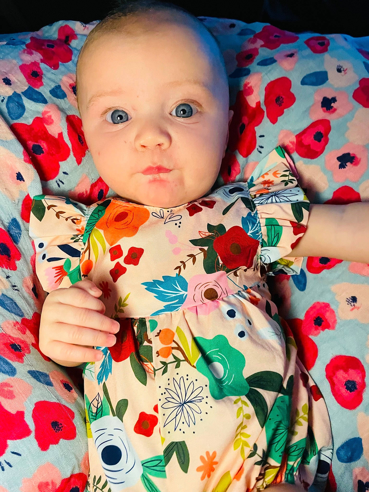 Octavia is registered to the contest to win money with this photo: baby, baby_toddler_clothing, beauty, cheek, child, collar, design, eye, facial_expression, happy, linens, nose, pattern, person, pink, product, skin, sleeve, t_shirt, textile