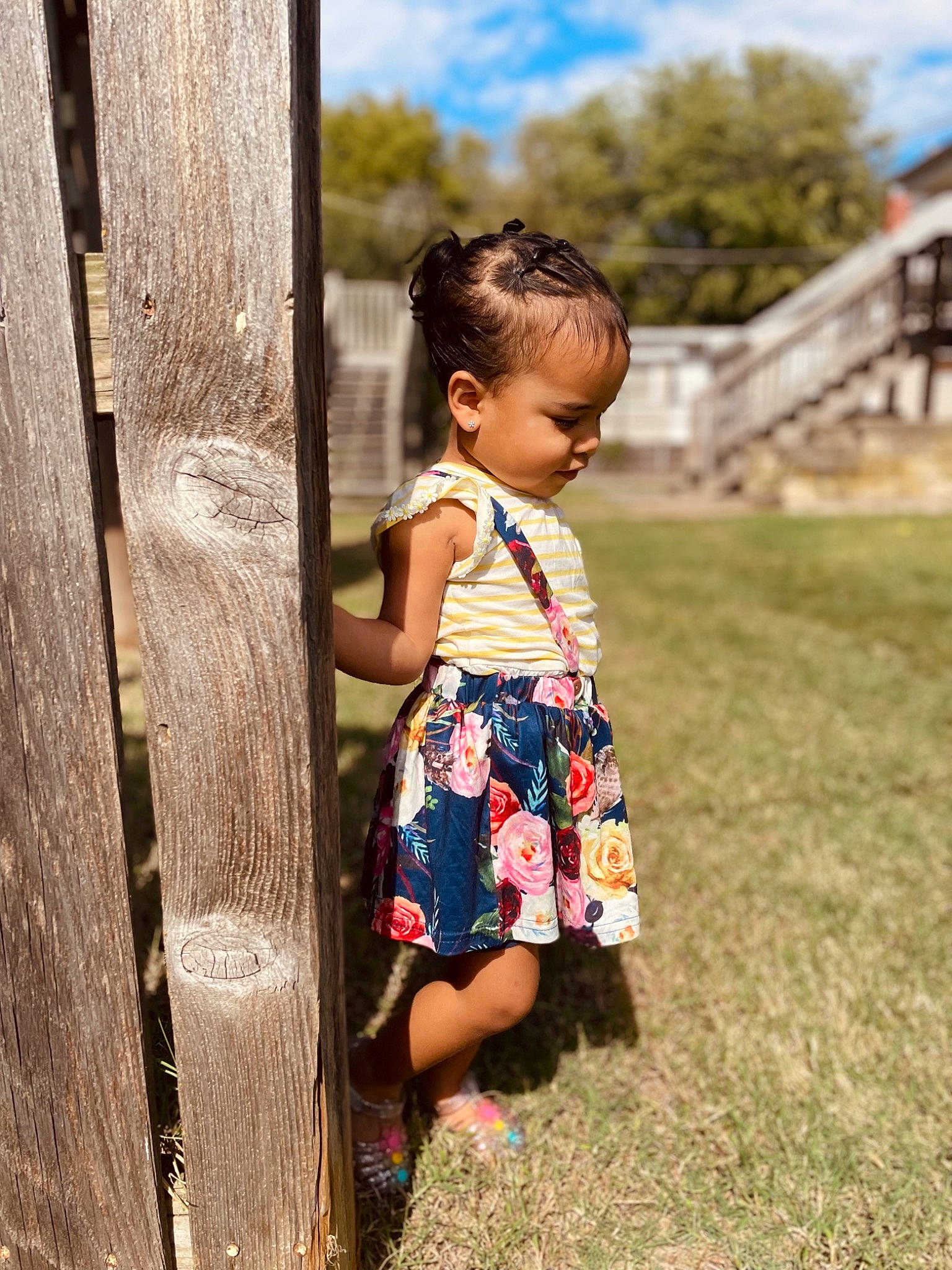 Malayah joined the competition — help win amazing prizes! baby_toddler_clothing, child, day_dress, dress, grass, happy, leg, leisure, one_piece_garment, people, people_in_nature, person, plant, skin, sky, street_fashion, summer, sunlight, toddler, tree