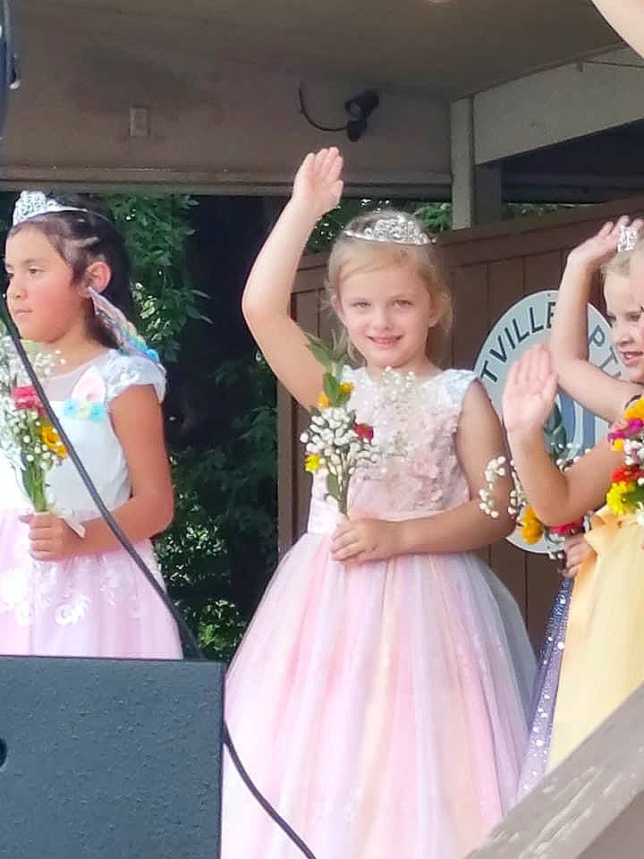 Tessa joined the competition — help win amazing prizes! bridal_clothing, child, clothing, dress, entertainment, event, fashion_design, formal_wear, fun, gown, hairstyle, happy, headpiece, headwear, jewellery, joy, magenta, person, pink, recreation