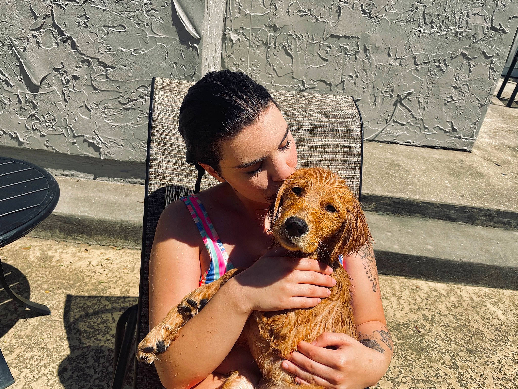 Lady joined the competition — help win amazing prizes! canidae, carnivore, child, companion_dog, dog, dog_breed, eyewear, fawn, fun, fur, happy, leash, leisure, road_surface, selfie, sitting, snout, soil, sporting_group, sunglasses