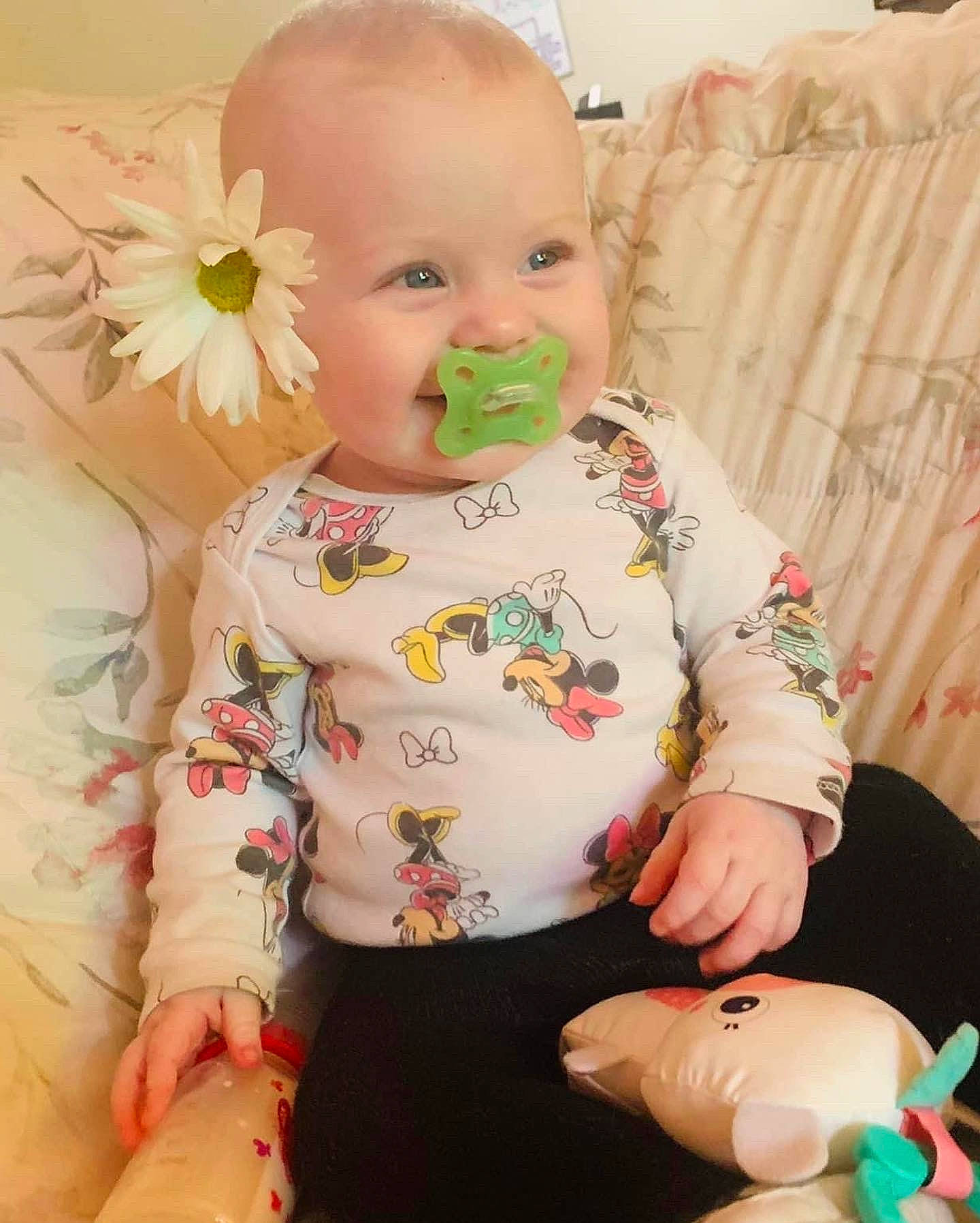 Jayda joined the competition — help win amazing prizes! baby, baby_toddler_clothing, cheek, child, comfort, eye, finger, flower, happy, head, iris, mouth, person, pink, product, skin, sleeve, smile, textile, toddler