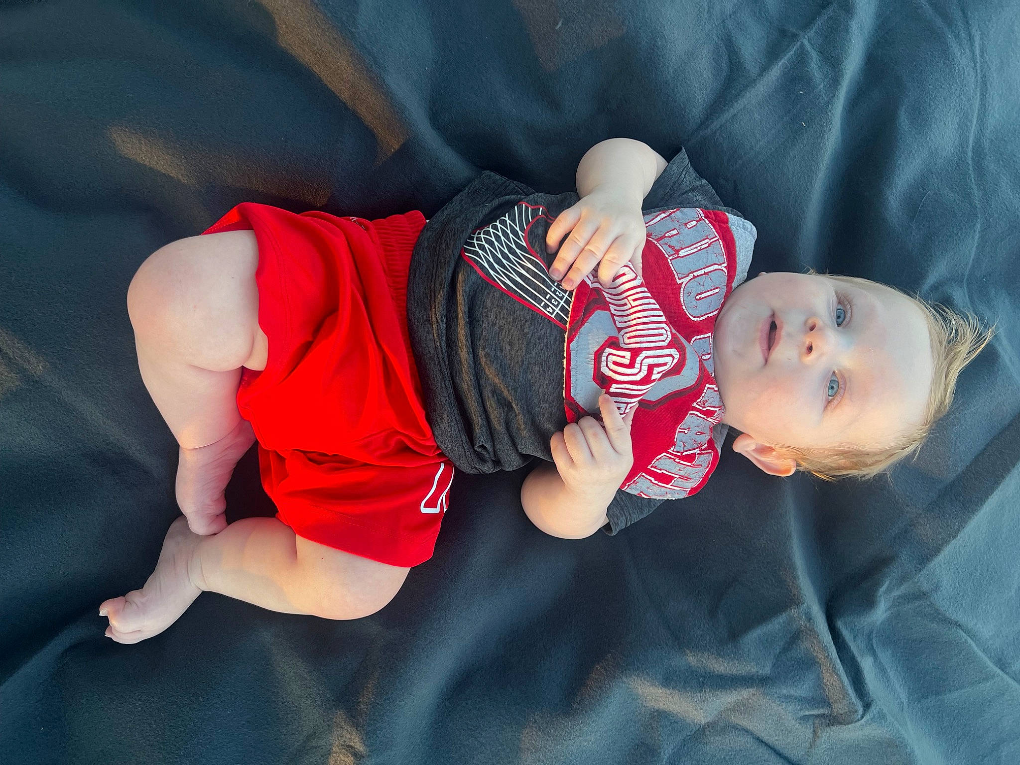 Waylon joined the competition — help win amazing prizes! baby, baby_toddler_clothing, child, comfort, elbow, finger, flash_photography, gesture, hand, human_body, knee, leg, mouth, person, shorts, sleeve, smile, sock, thigh, toddler