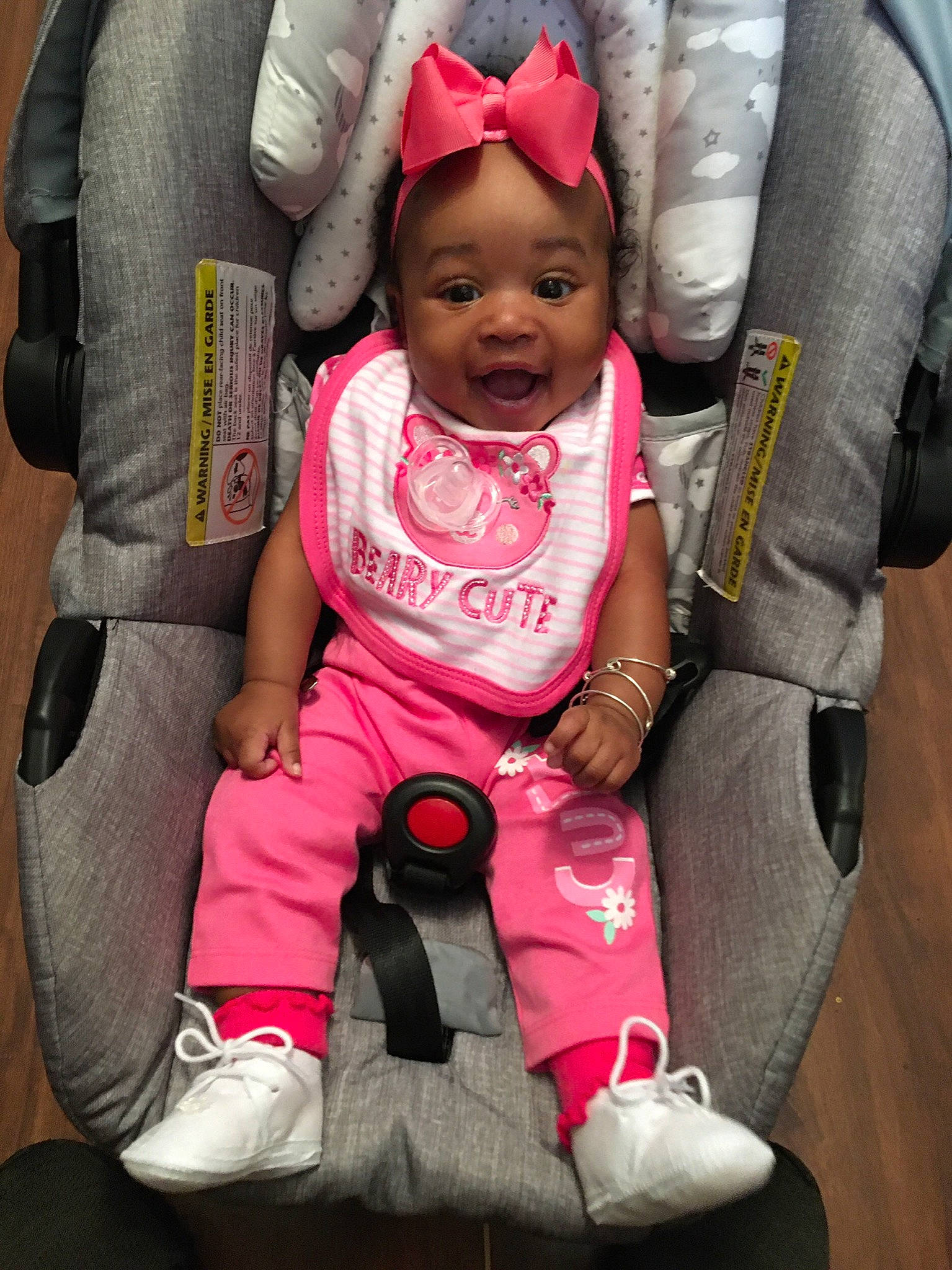 Royalty joined the competition — help win amazing prizes! auto_part, baby, baby_carriage, baby_safety, baby_toddler_clothing, car_seat, cheek, child, comfort, fun, happy, head, lap, magenta, person, pink, product, shoe, sitting, smile