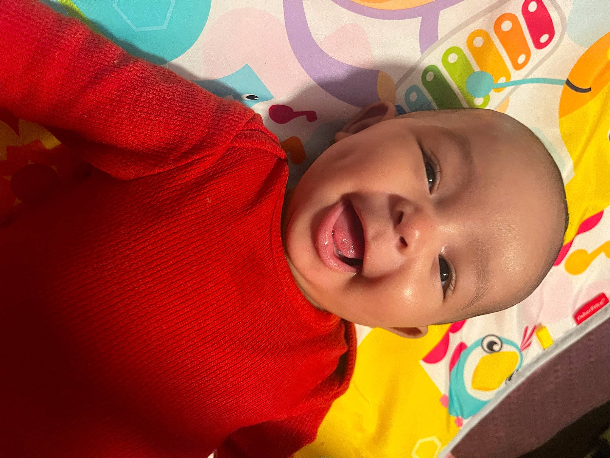 Avaleigh is registered to the contest to win money with this photo: baby, baby_laughing, baby_products, baby_toddler_clothing, cheek, child, eyebrow, fun, happy, iris, lip, mouth, nose, orange, pattern, person, play, skin, smile, textile